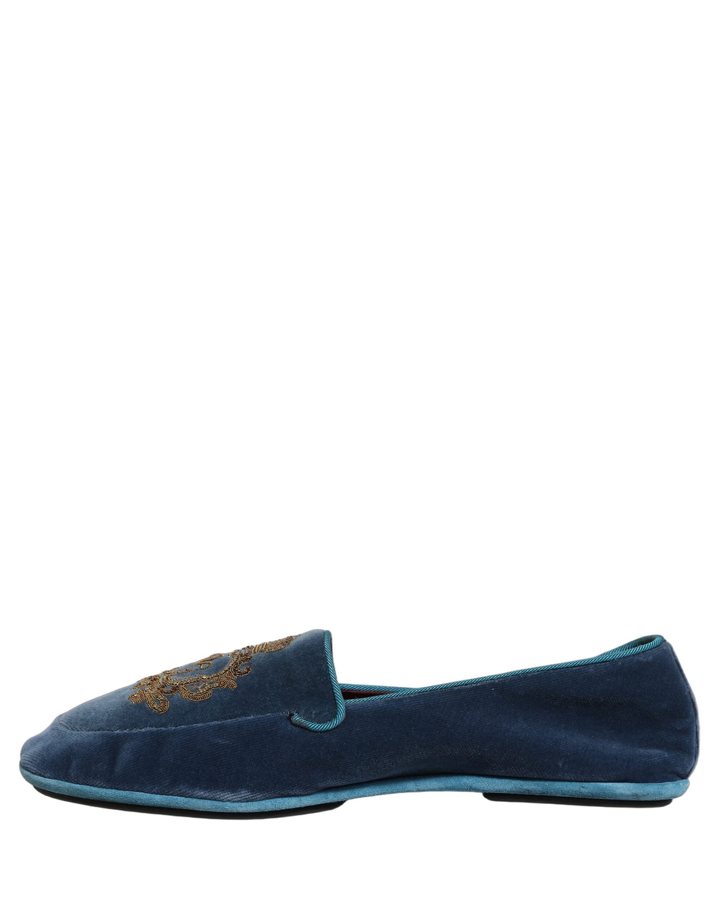 Dolce & Gabbana Blue Velvet Crown Embroidery Loafers Shoes Curated Luxury Accessories by Orvyn