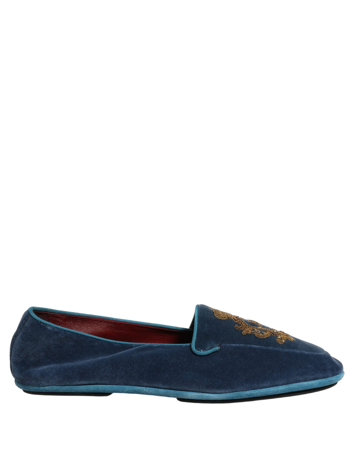 Dolce & Gabbana Blue Velvet Crown Embroidery Loafers Shoes Curated Luxury Accessories by Orvyn