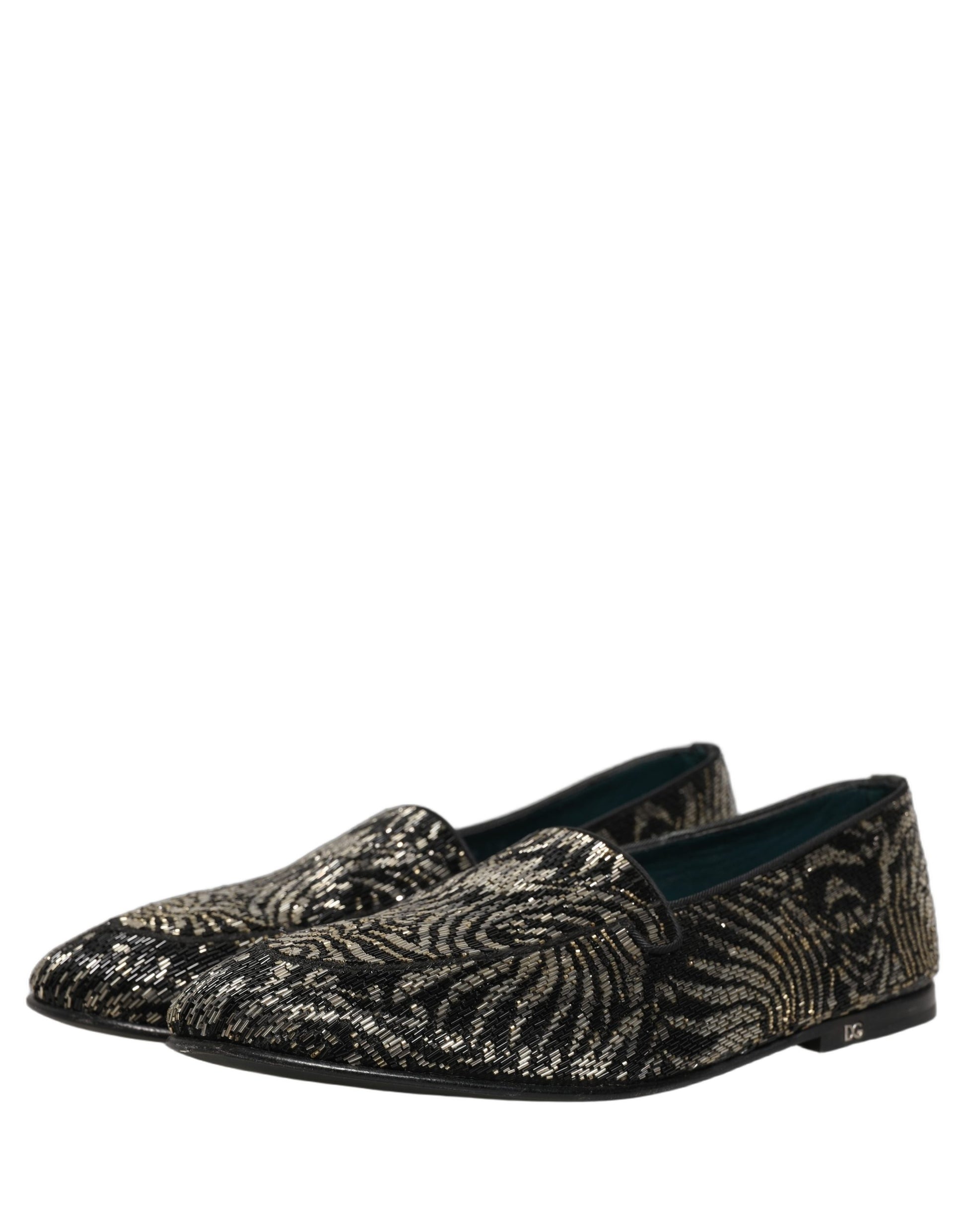 Dolce & Gabbana Black Silver Embellished Dress Loafers Shoes Curated Luxury Accessories by Orvyn