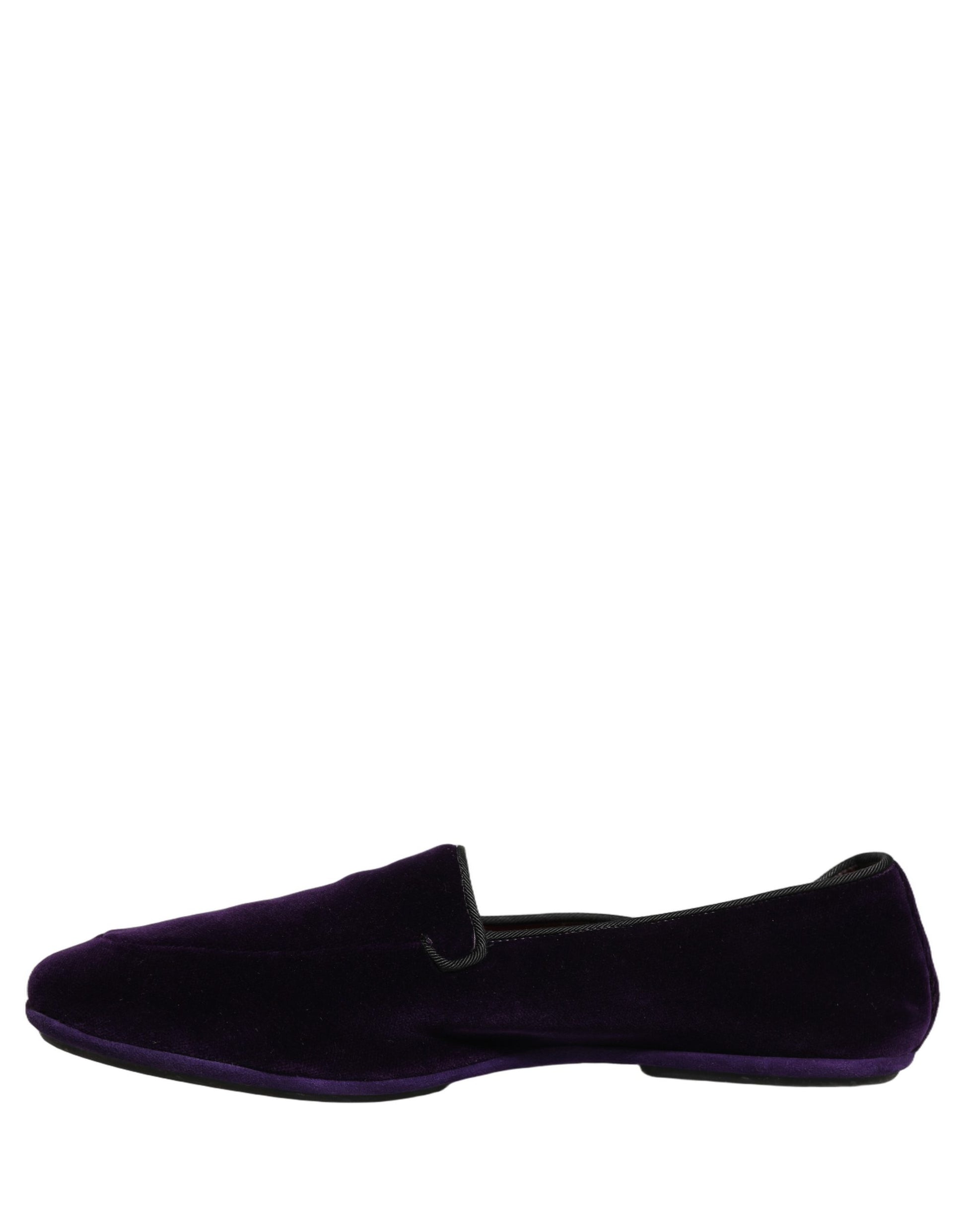 Dolce & Gabbana Violet Velvet Slip On Men Flats Loafers Shoes Curated Luxury Accessories by Orvyn