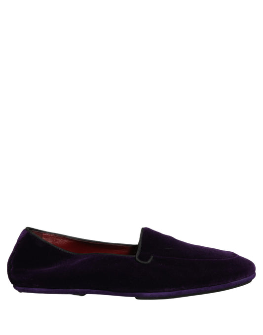Dolce & Gabbana Violet Velvet Slip On Men Flats Loafers Shoes Curated Luxury Accessories by Orvyn