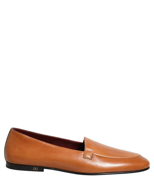 Dolce & Gabbana Brown Leather Logo Slip On Men Loafers Shoes Curated Luxury Accessories by Orvyn