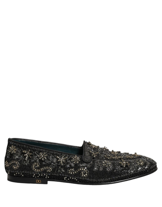 Dolce & Gabbana Black Rhinestone Embellished Loafers Shoes Curated Luxury Accessories by Orvyn