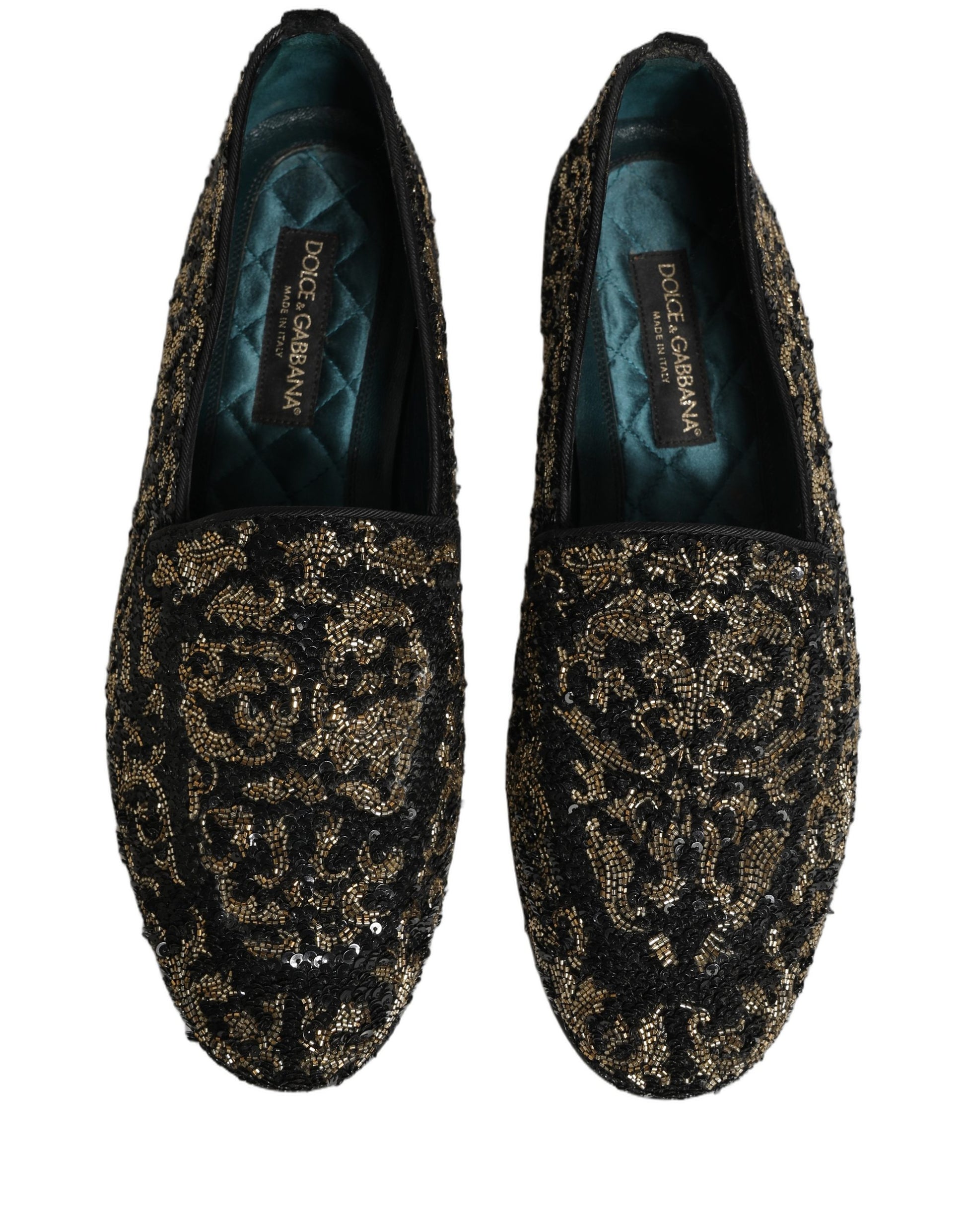 Dolce & Gabbana Black Gold Embellished Dress Loafers Shoes Curated Luxury Accessories by Orvyn
