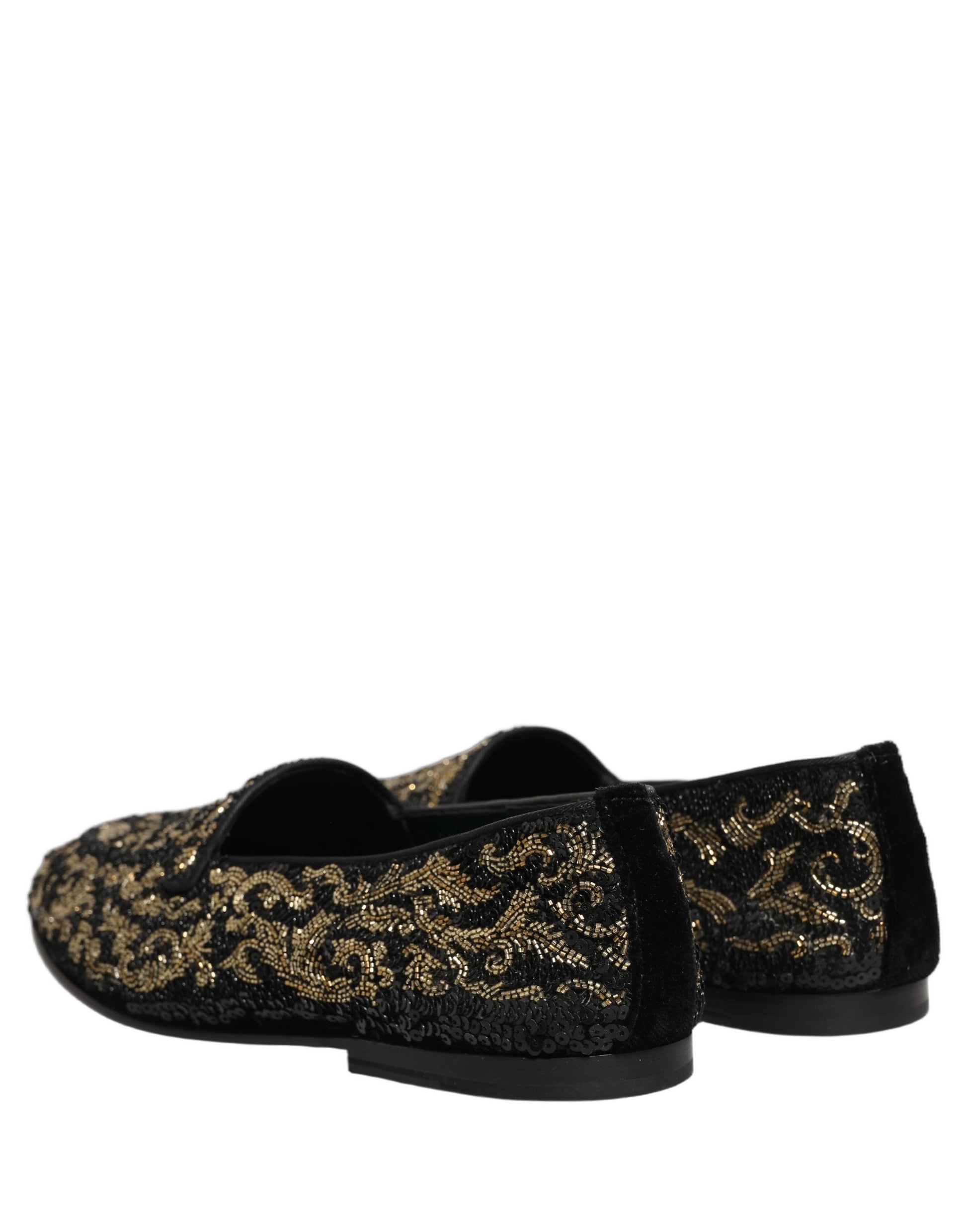 Dolce & Gabbana Black Gold Embellished Dress Loafers Shoes Curated Luxury Accessories by Orvyn