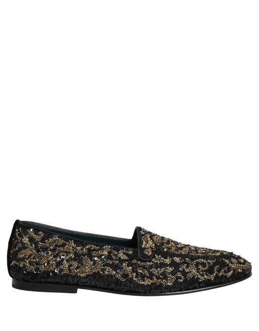 Dolce & Gabbana Black Gold Embellished Dress Loafers Shoes Curated Luxury Accessories by Orvyn