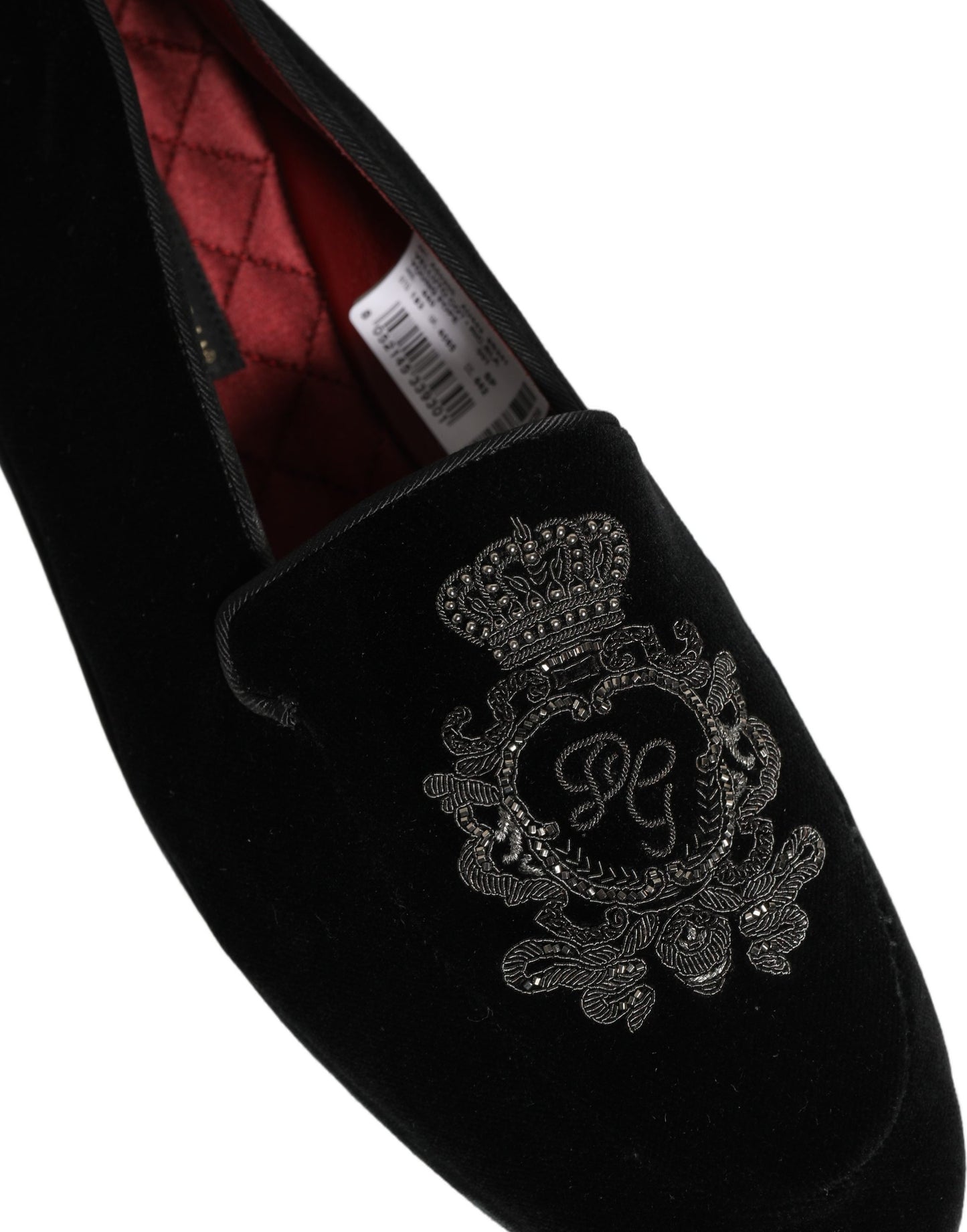 Dolce & Gabbana Black Velvet Crown Embroidery Loafers Shoes Curated Luxury Accessories by Orvyn
