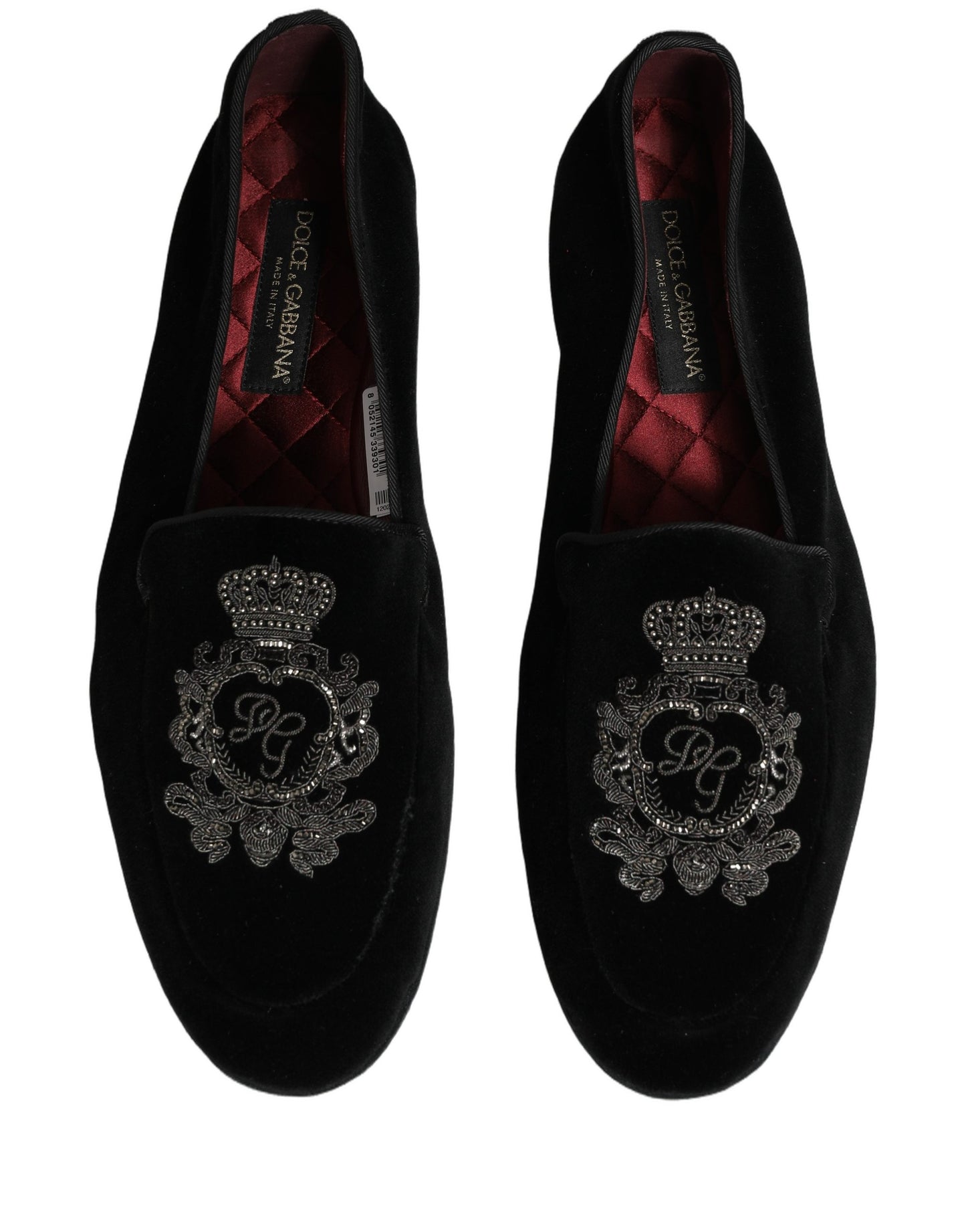 Dolce & Gabbana Black Velvet Crown Embroidery Loafers Shoes Curated Luxury Accessories by Orvyn