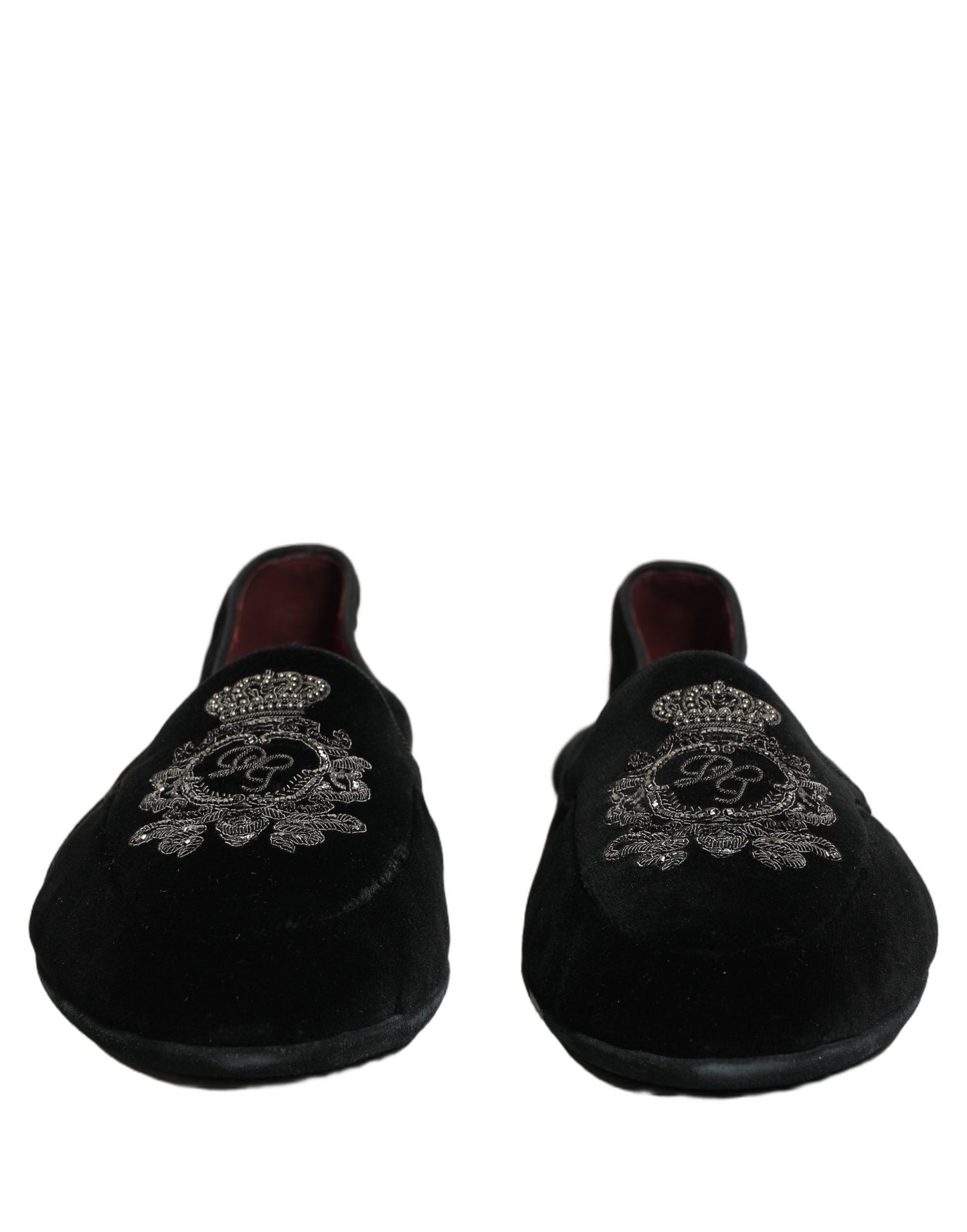 Dolce & Gabbana Black Velvet Crown Embroidery Loafers Shoes Curated Luxury Accessories by Orvyn