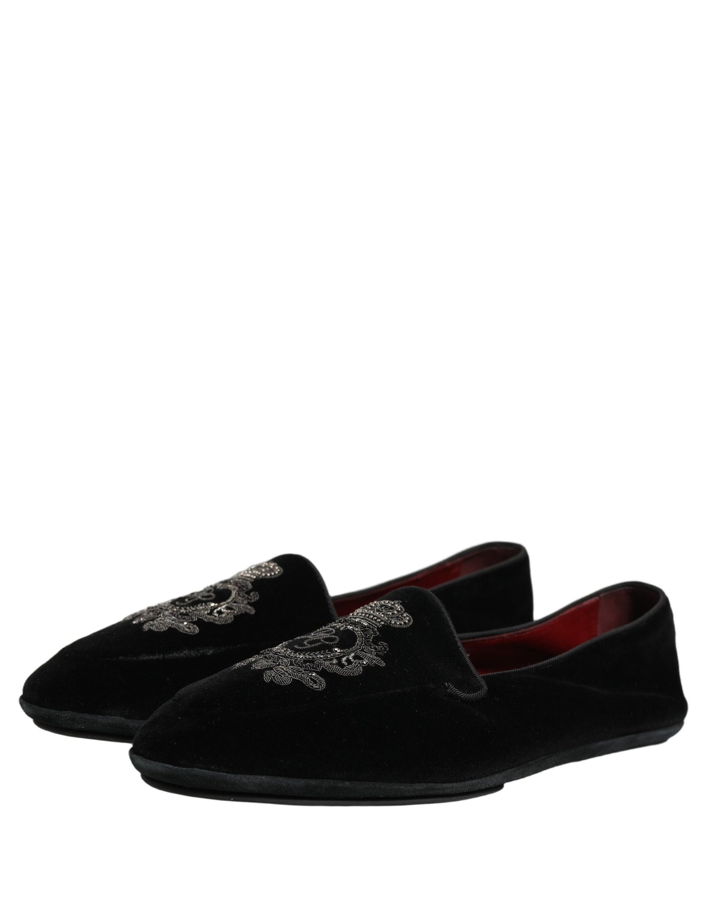 Dolce & Gabbana Black Velvet Crown Embroidery Loafers Shoes Curated Luxury Accessories by Orvyn
