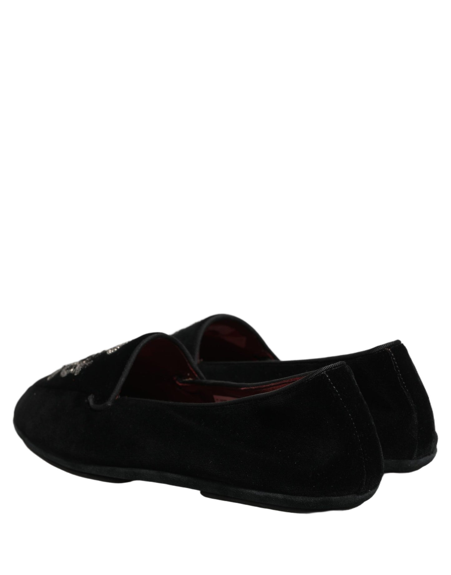Dolce & Gabbana Black Velvet Crown Embroidery Loafers Shoes Curated Luxury Accessories by Orvyn