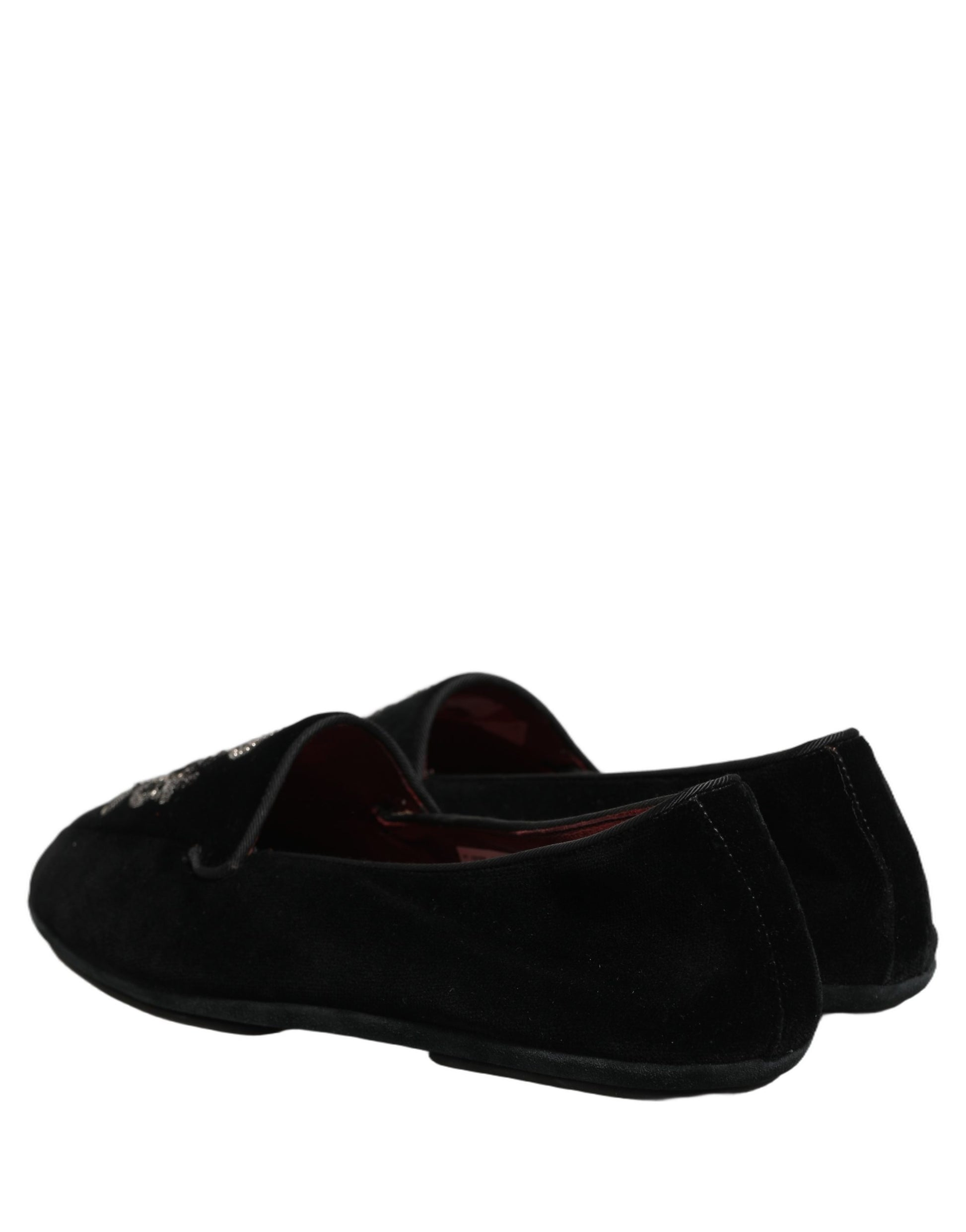 Dolce & Gabbana Black Velvet Crown Embroidery Loafers Shoes Curated Luxury Accessories by Orvyn