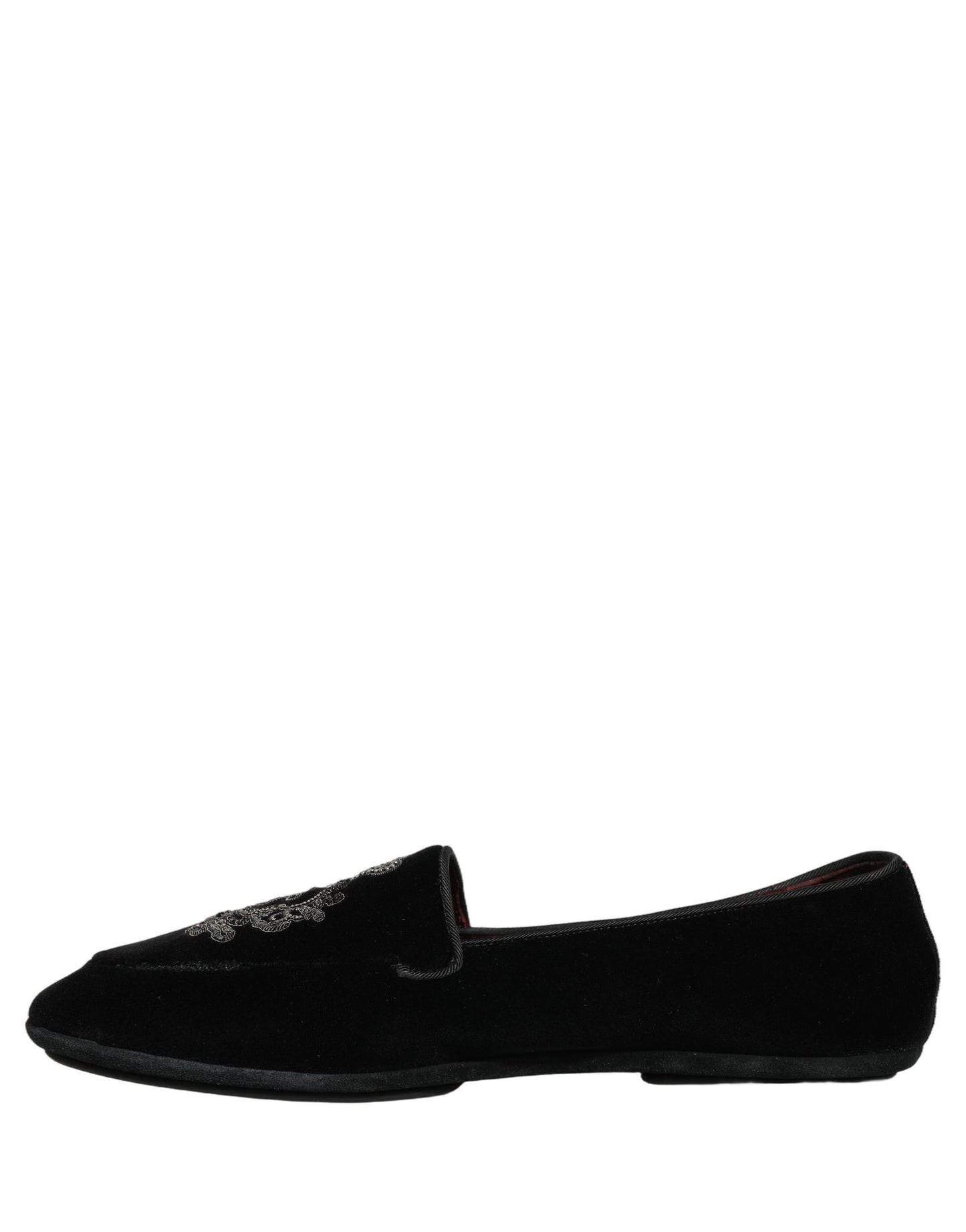 Dolce & Gabbana Black Velvet Crown Embroidery Loafers Shoes Curated Luxury Accessories by Orvyn