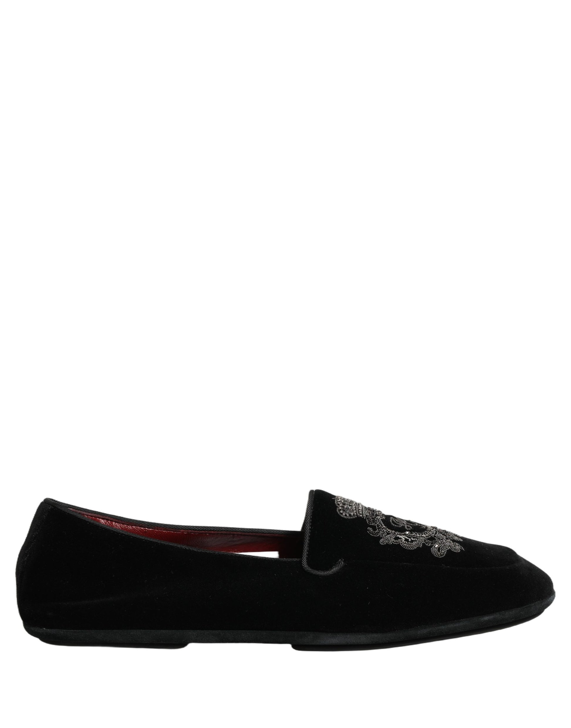 Dolce & Gabbana Black Velvet Crown Embroidery Loafers Shoes Curated Luxury Accessories by Orvyn