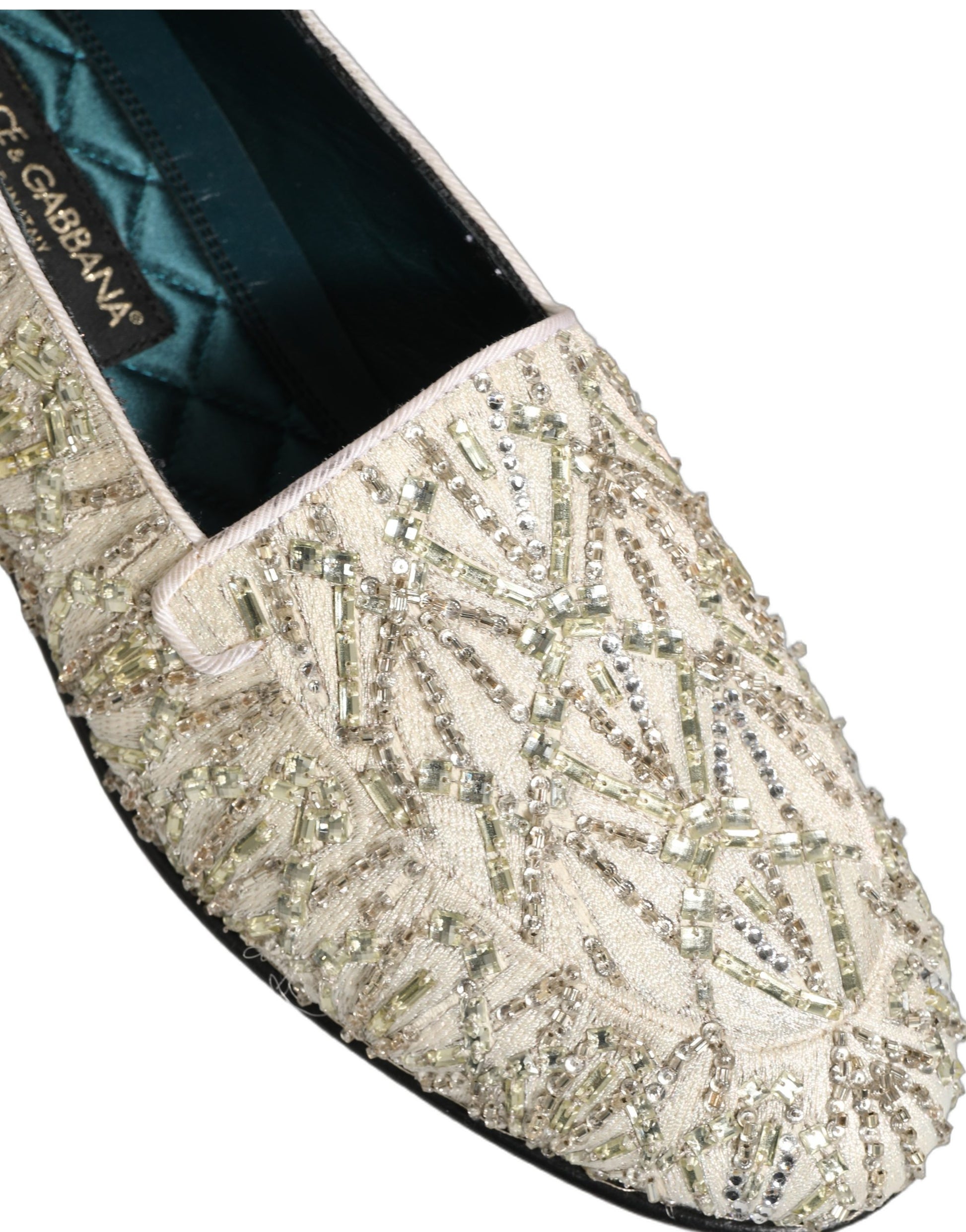 Dolce & Gabbana White Velvet Embroidered Dress Loafers Shoes Curated Luxury Accessories by Orvyn