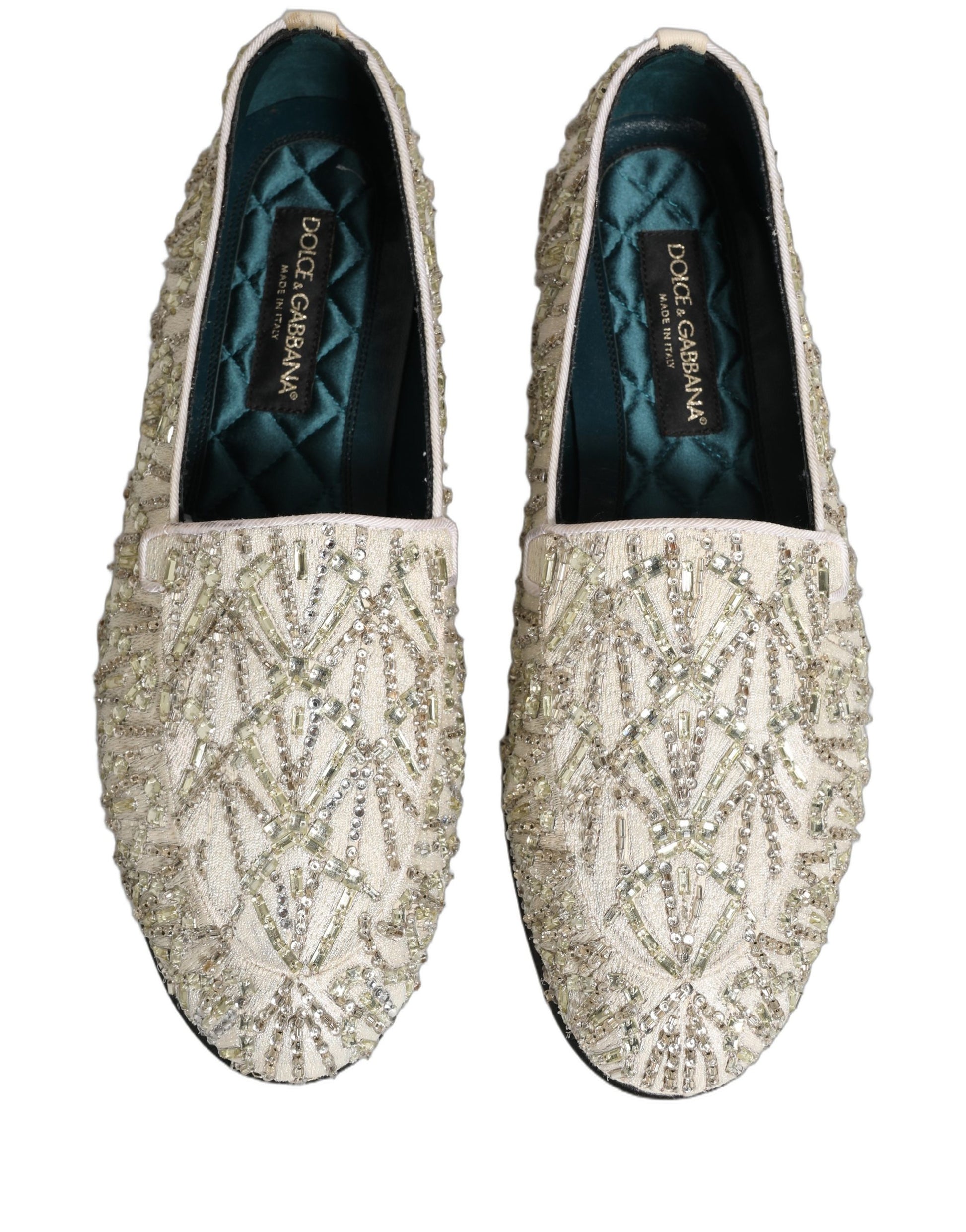 Dolce & Gabbana White Velvet Embroidered Dress Loafers Shoes Curated Luxury Accessories by Orvyn