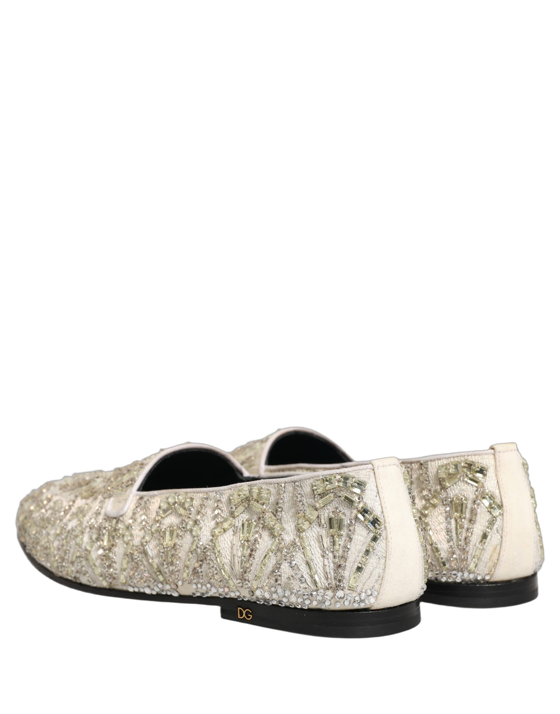 Dolce & Gabbana White Velvet Embroidered Dress Loafers Shoes Curated Luxury Accessories by Orvyn