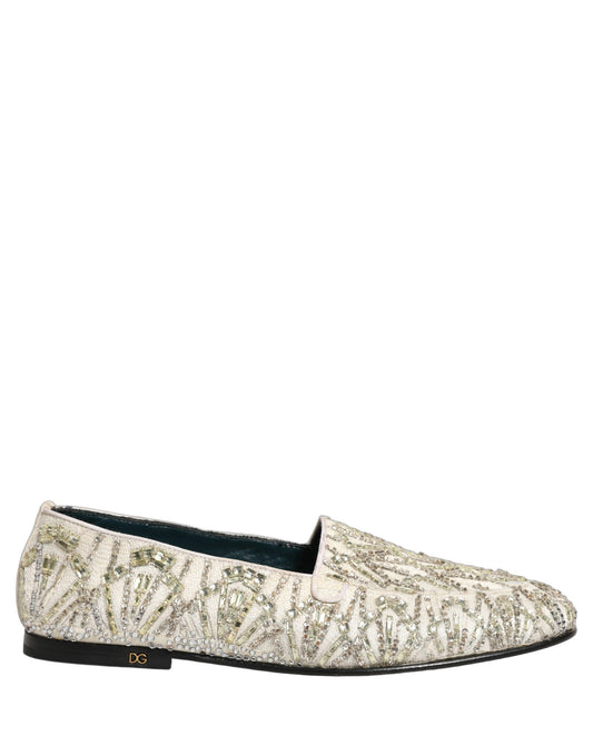 Dolce & Gabbana White Velvet Embroidered Dress Loafers Shoes Curated Luxury Accessories by Orvyn