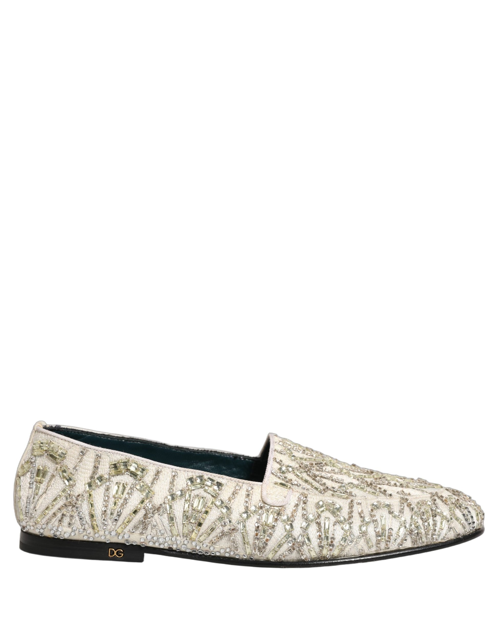Dolce & Gabbana White Velvet Embroidered Dress Loafers Shoes Curated Luxury Accessories by Orvyn