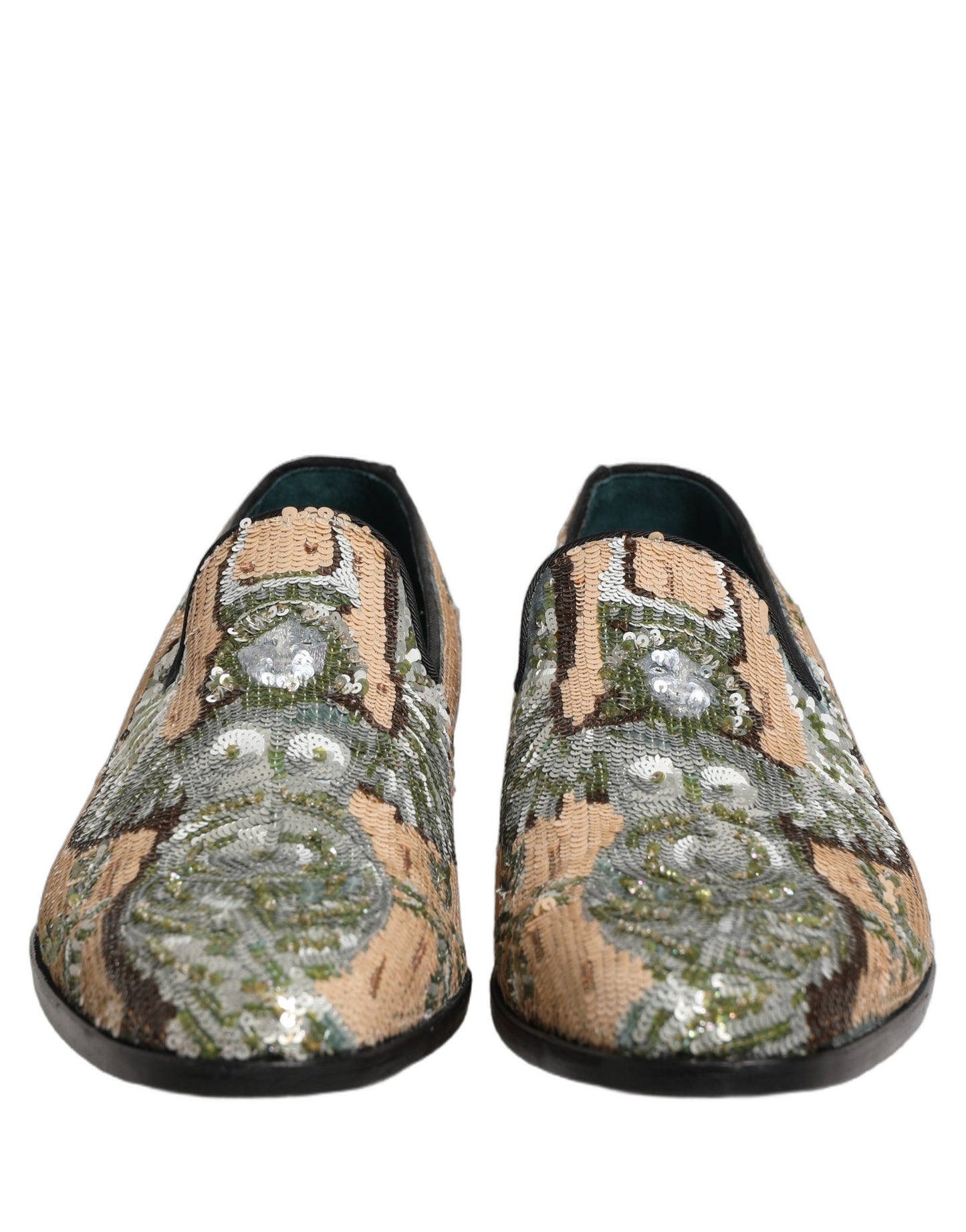 Dolce & Gabbana Beige Sequin Embroidery Dress Loafers Shoes Curated Luxury Accessories by Orvyn