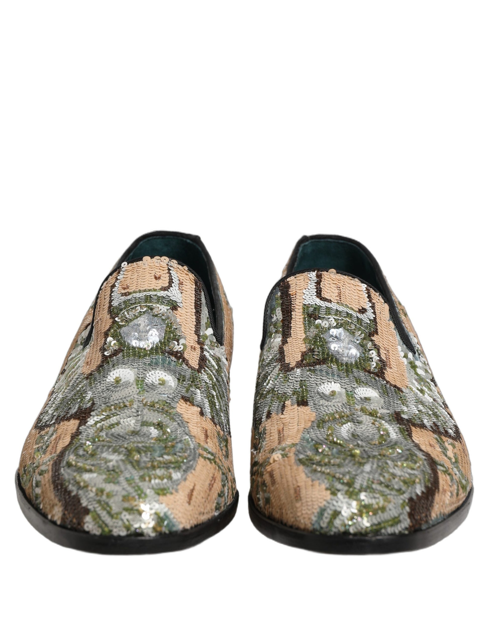 Dolce & Gabbana Beige Sequin Embroidery Dress Loafers Shoes Curated Luxury Accessories by Orvyn