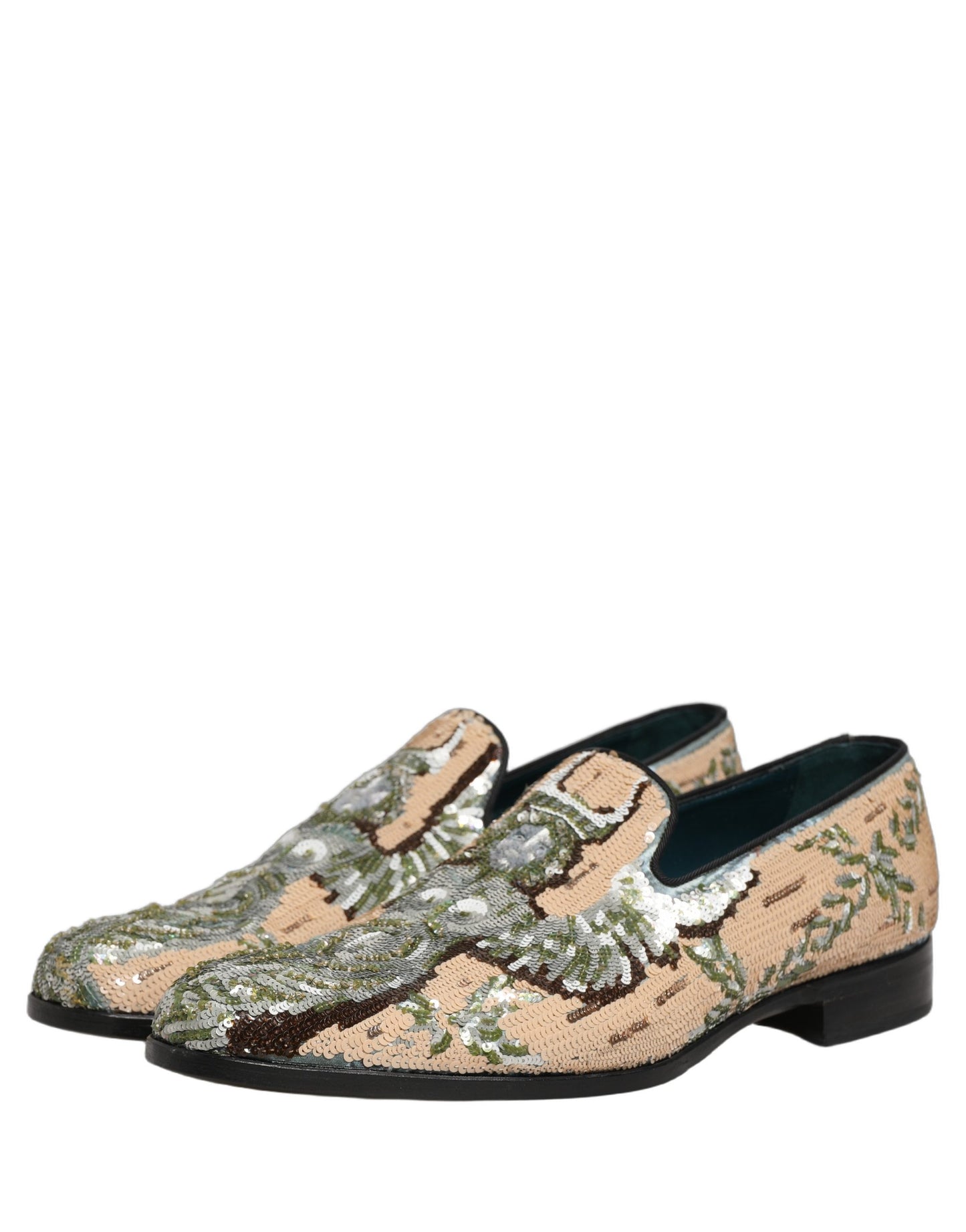 Dolce & Gabbana Beige Sequin Embroidery Dress Loafers Shoes Curated Luxury Accessories by Orvyn
