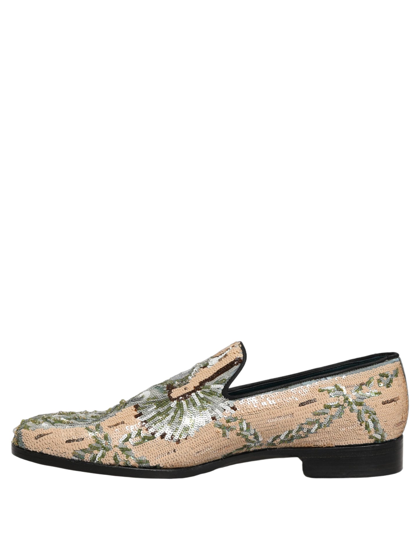 Dolce & Gabbana Beige Sequin Embroidery Dress Loafers Shoes Curated Luxury Accessories by Orvyn