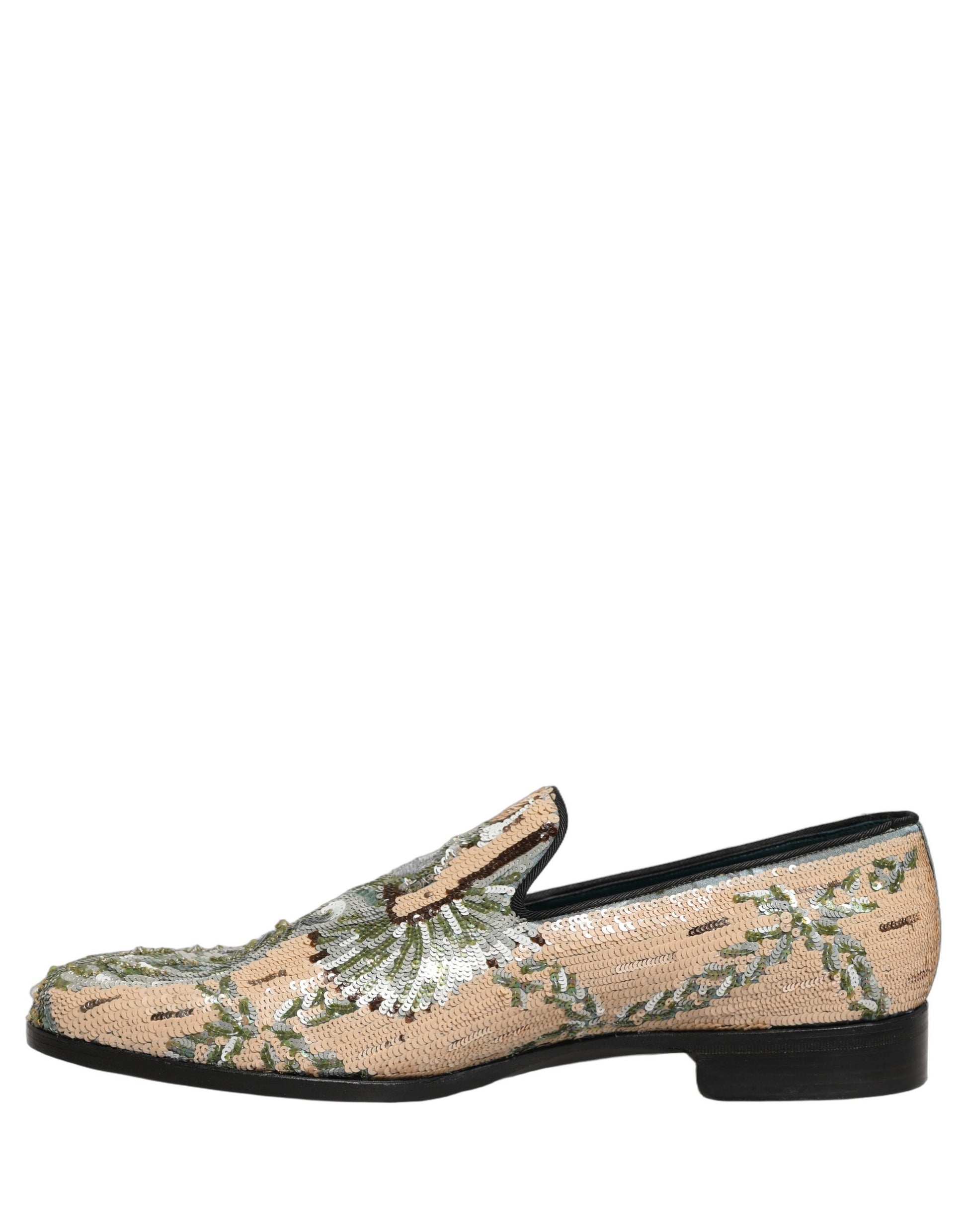 Dolce & Gabbana Beige Sequin Embroidery Dress Loafers Shoes Curated Luxury Accessories by Orvyn
