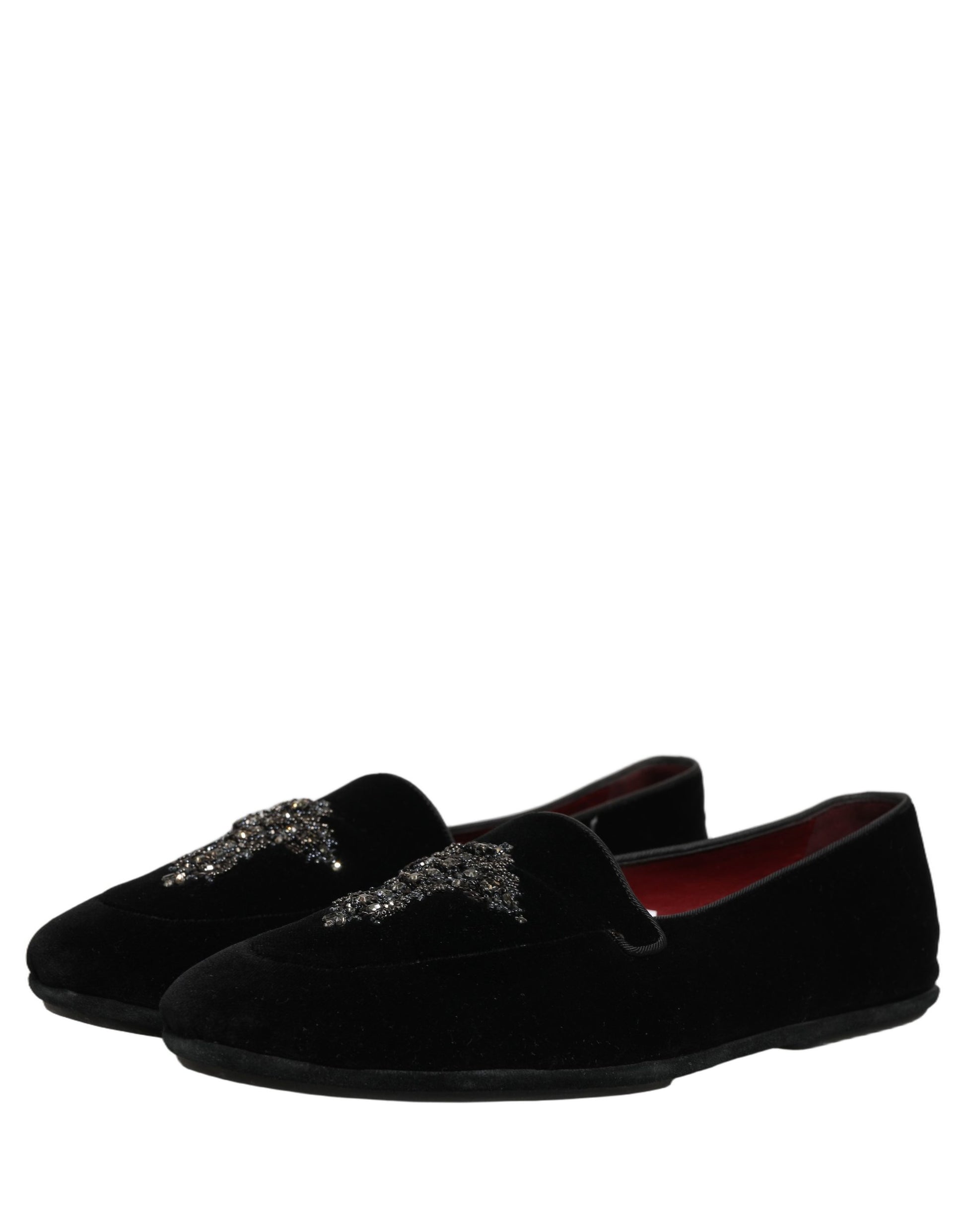Dolce & Gabbana Black Suede Embellished Dress Loafers Shoes Curated Luxury Accessories by Orvyn