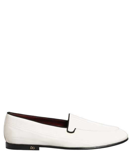 Dolce & Gabbana White Velvet Slip On Men Flats Loafers Shoes weiss
