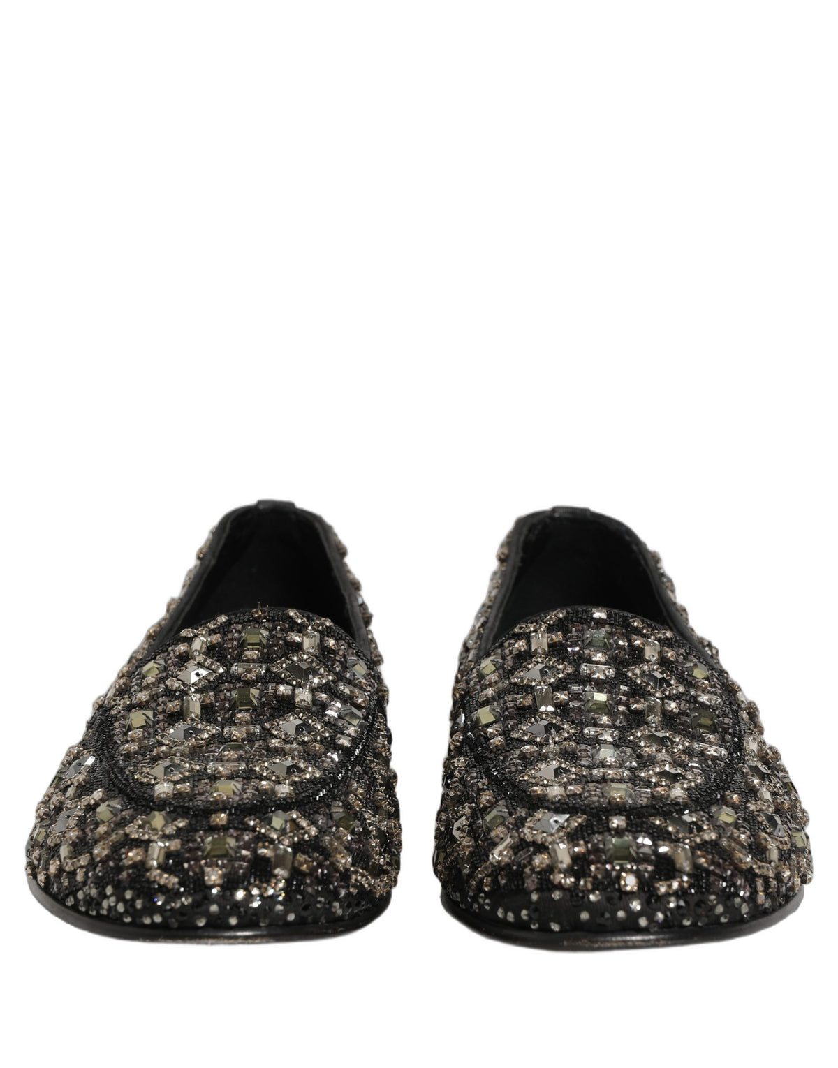 Dolce & Gabbana Black Crystal Embellished Dress Loafers Shoes schwarz