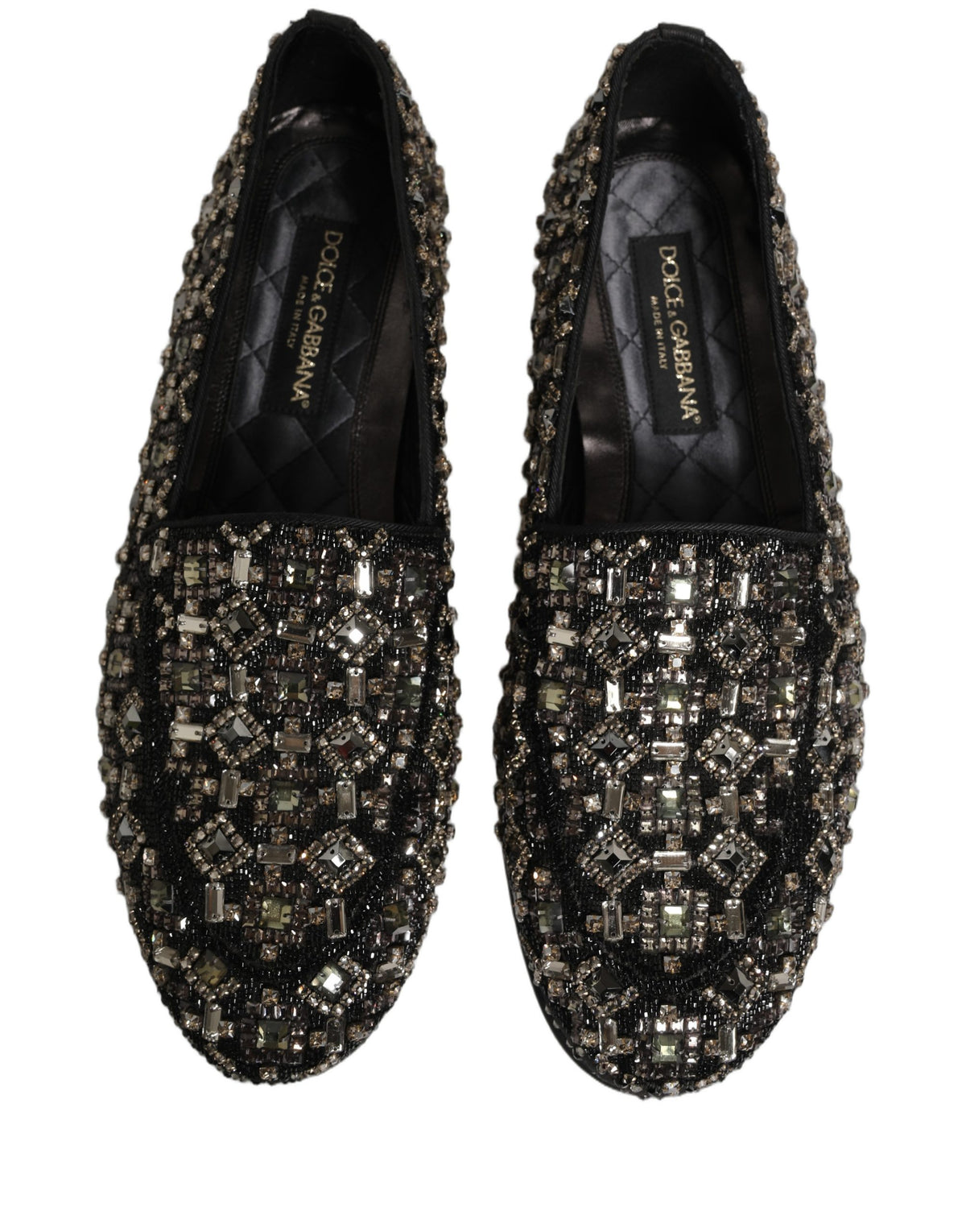 Dolce & Gabbana Black Crystal Embellished Dress Loafers Shoes schwarz