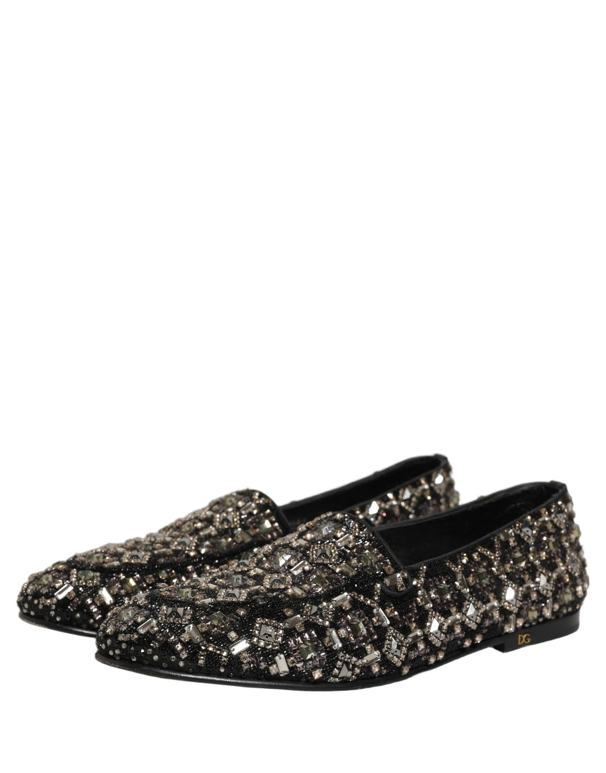 Dolce & Gabbana Black Crystal Embellished Dress Loafers Shoes schwarz