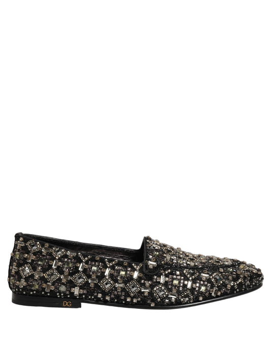 Dolce & Gabbana Black Crystal Embellished Dress Loafers Shoes schwarz