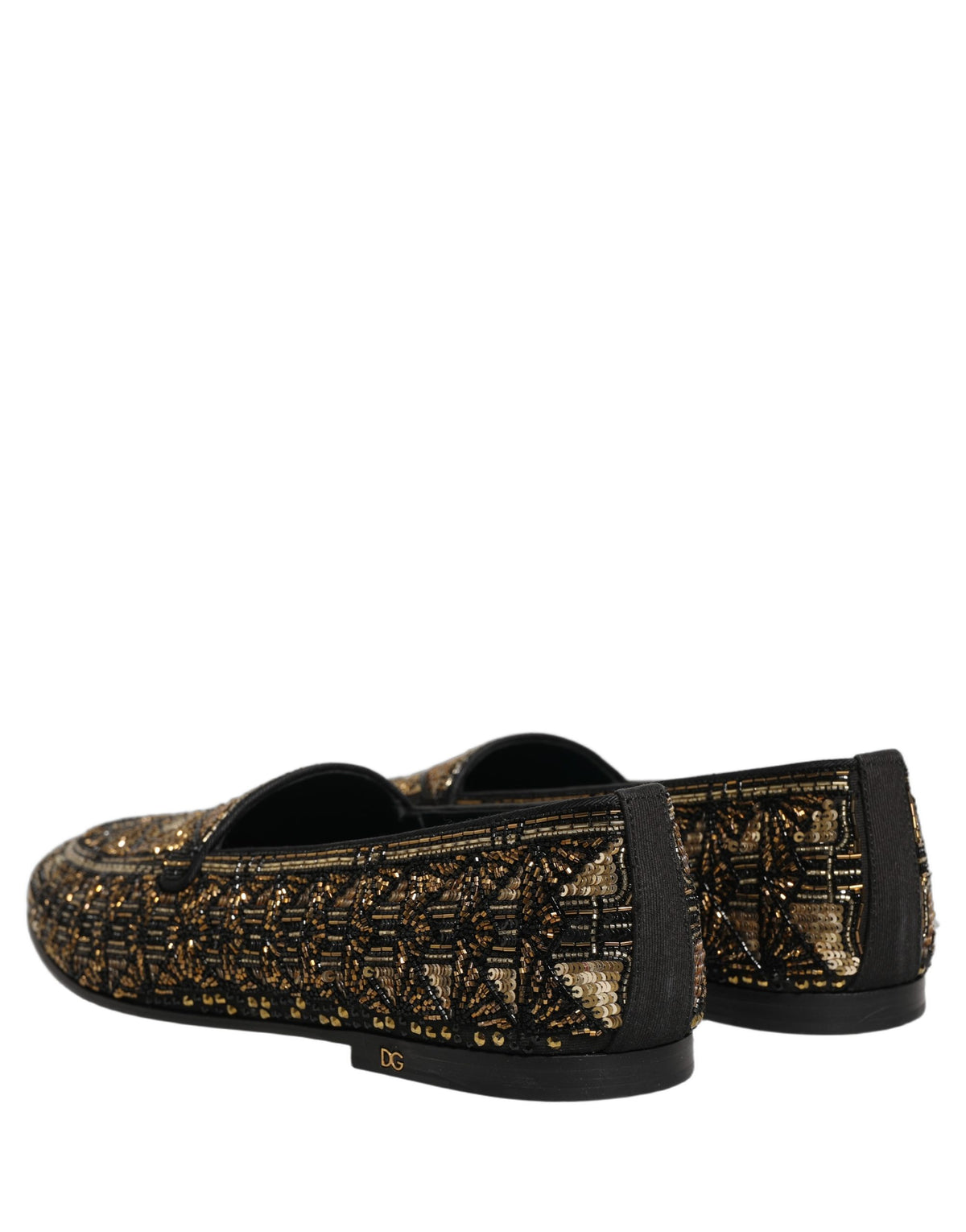 Dolce & Gabbana Black Gold Embellished Slip On Loafers Shoes schwarz