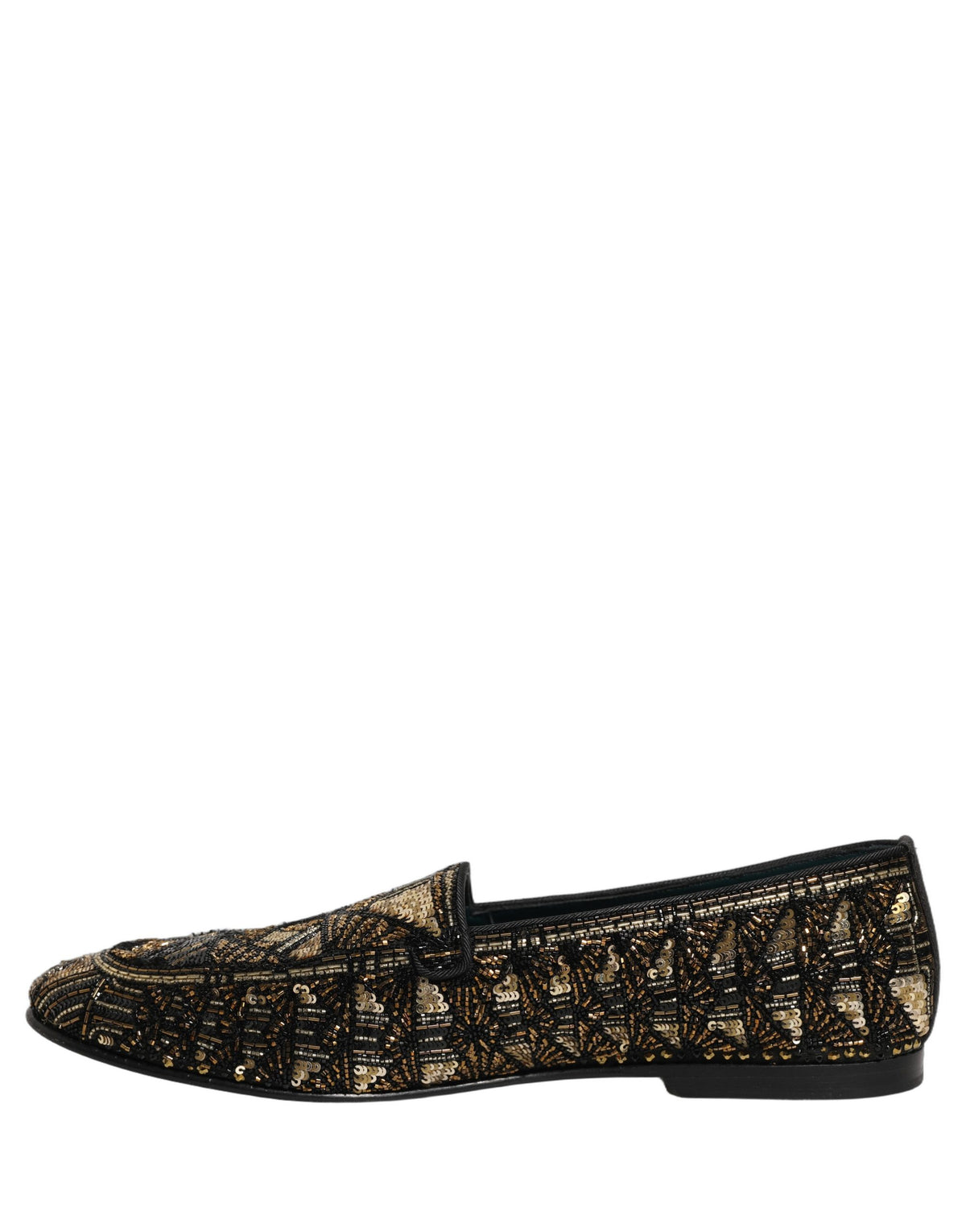 Dolce & Gabbana Black Gold Embellished Slip On Loafers Shoes schwarz