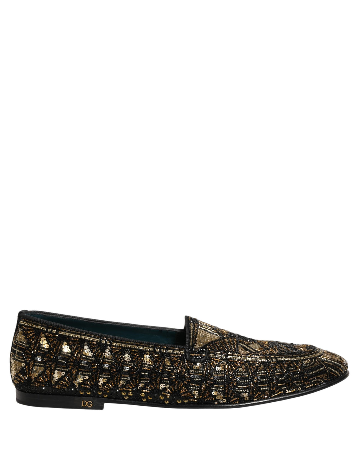 Dolce & Gabbana Black Gold Embellished Slip On Loafers Shoes schwarz