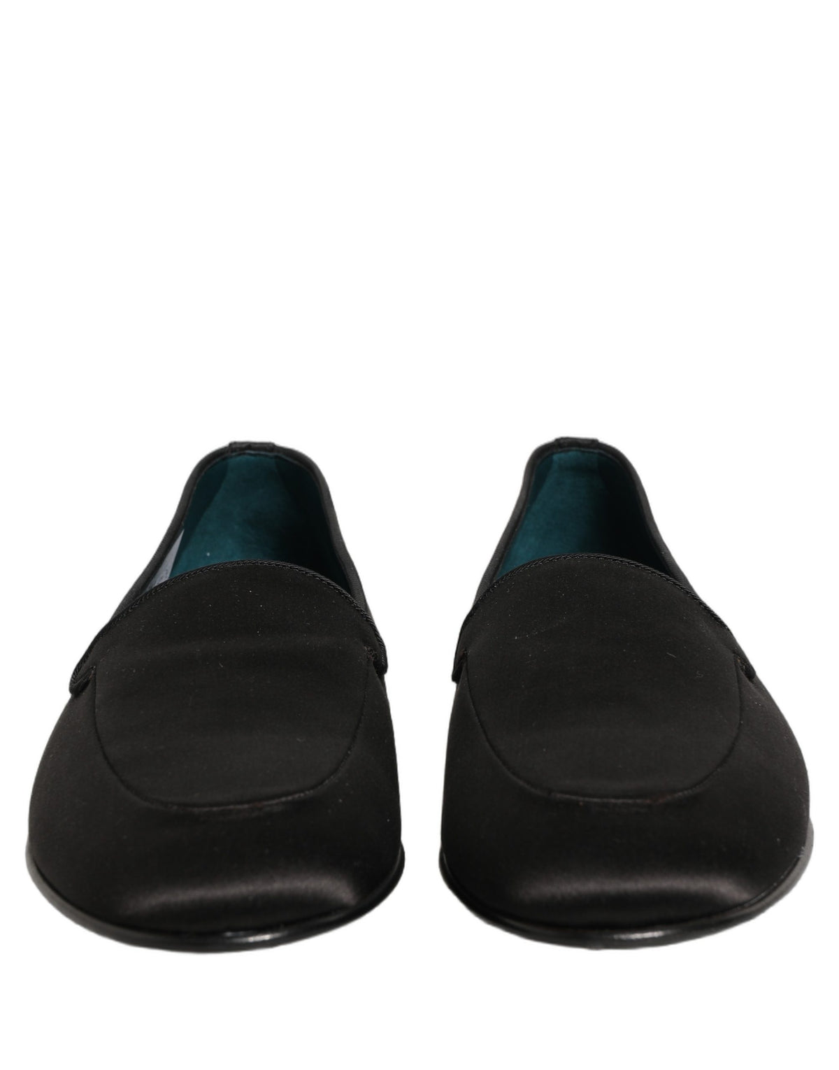 Dolce & Gabbana Black Satin Logo Slip On Flats Loafers Shoes schwarz