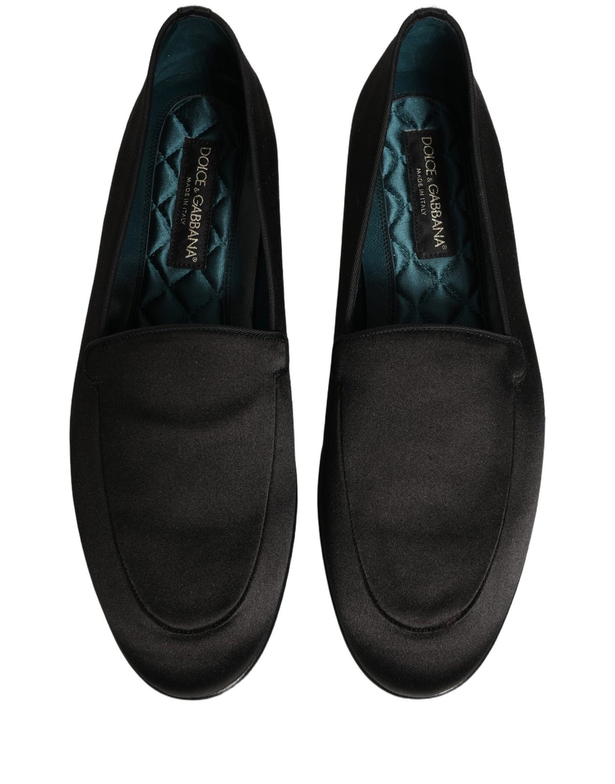 Dolce & Gabbana Black Satin Logo Slip On Flats Loafers Shoes schwarz