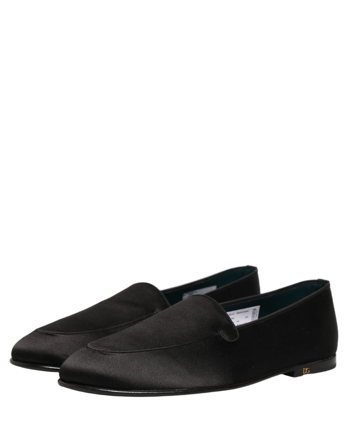 Dolce & Gabbana Black Satin Logo Slip On Flats Loafers Shoes schwarz