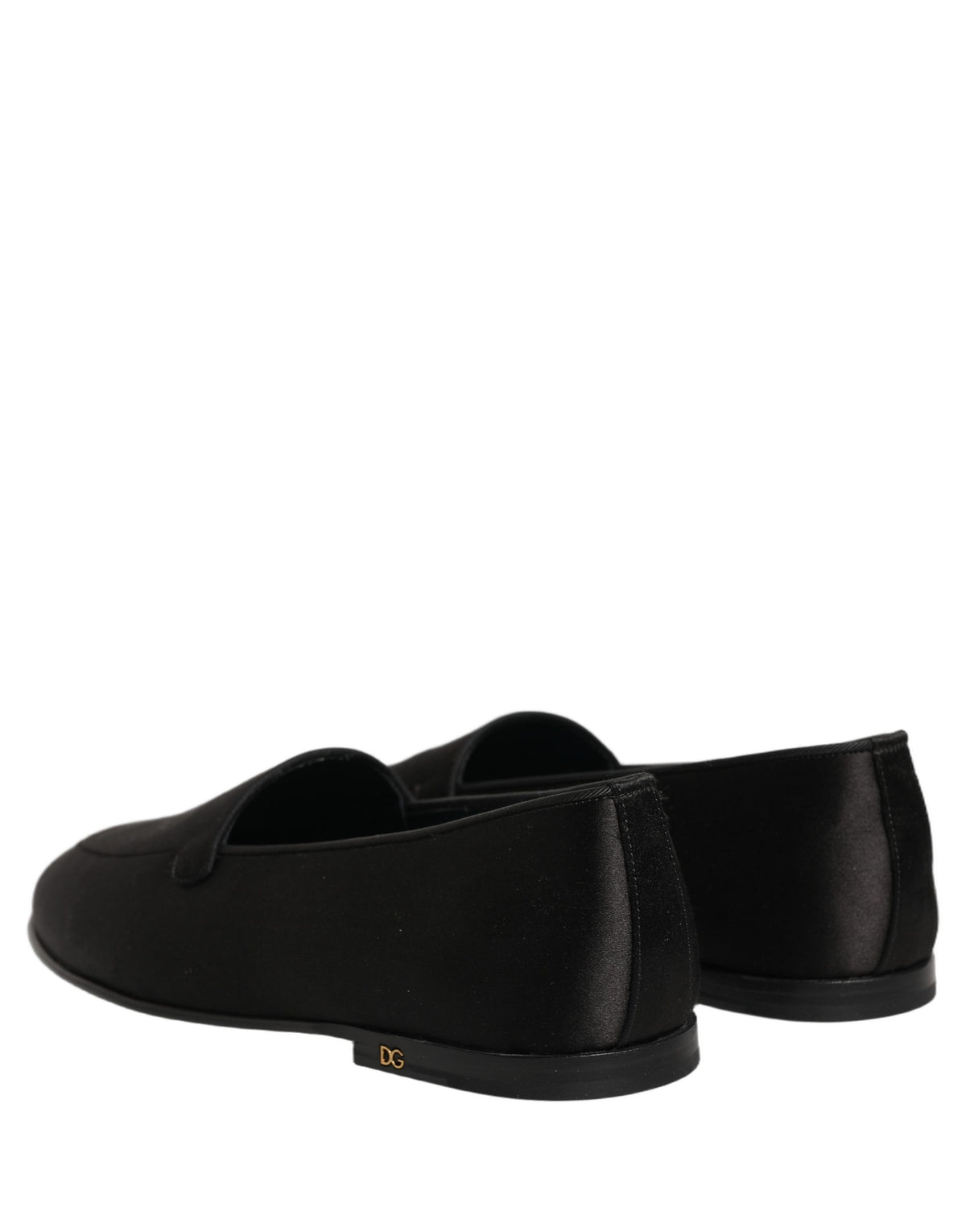 Dolce & Gabbana Black Satin Logo Slip On Flats Loafers Shoes schwarz