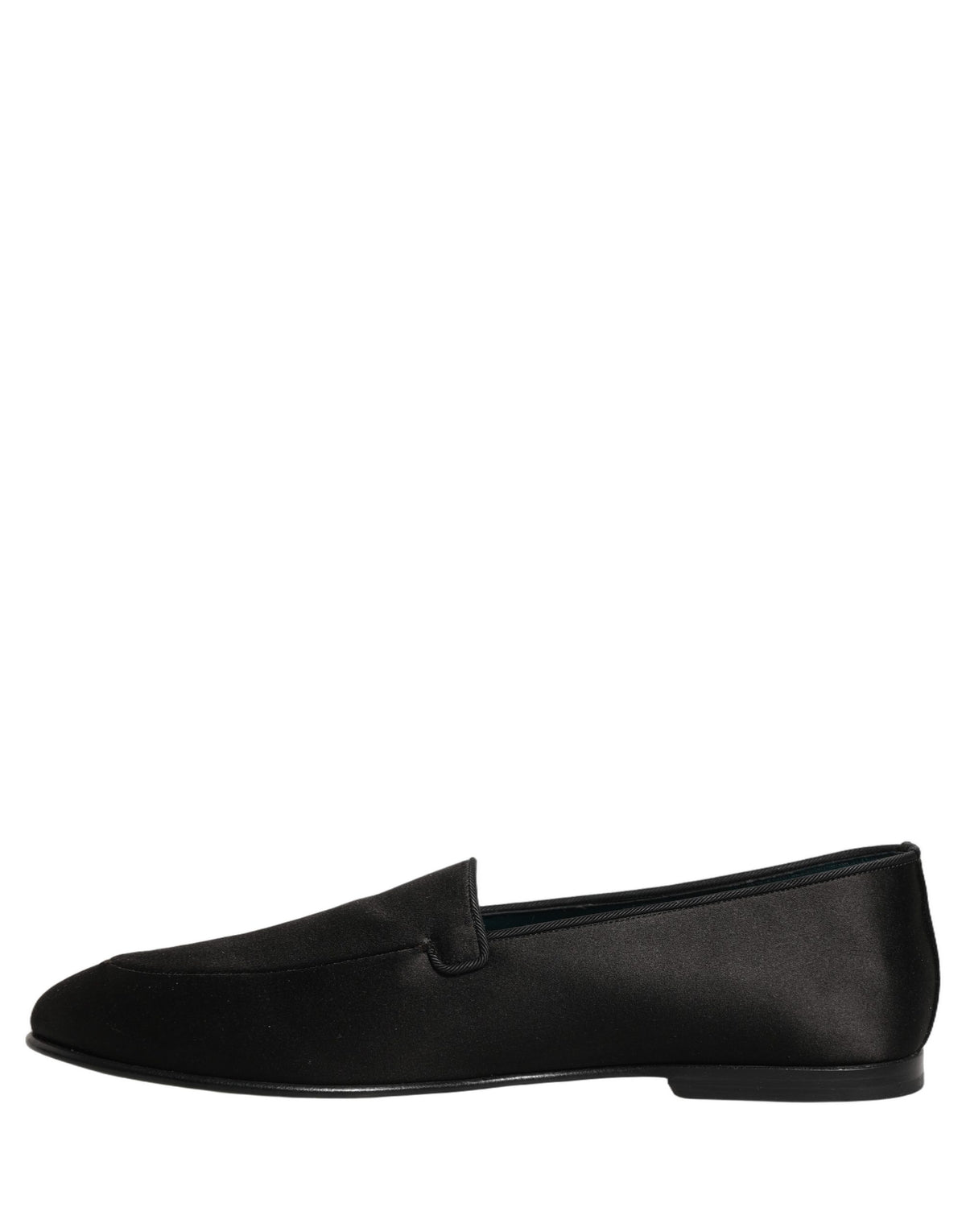 Dolce & Gabbana Black Satin Logo Slip On Flats Loafers Shoes schwarz