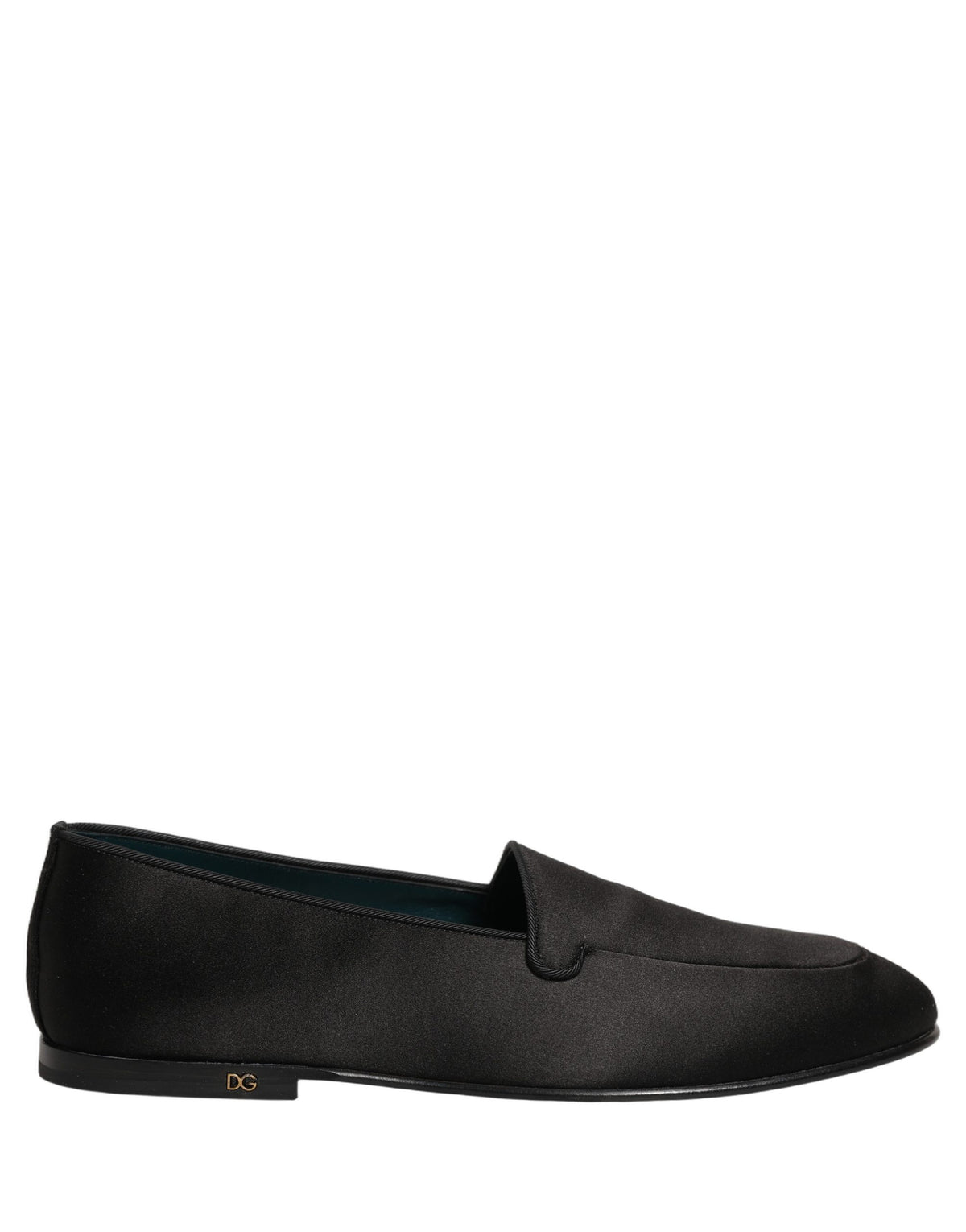 Dolce & Gabbana Black Satin Logo Slip On Flats Loafers Shoes schwarz