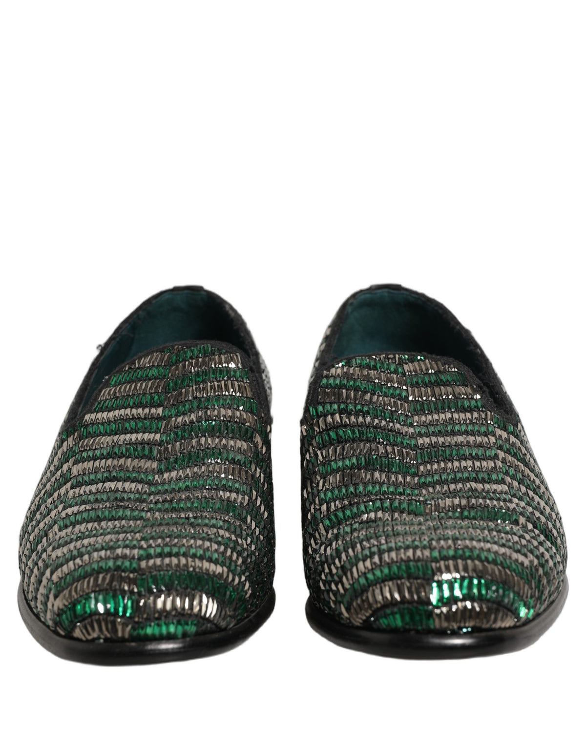 Dolce & Gabbana Silver Green Embellished Dress Loafers Shoes grün