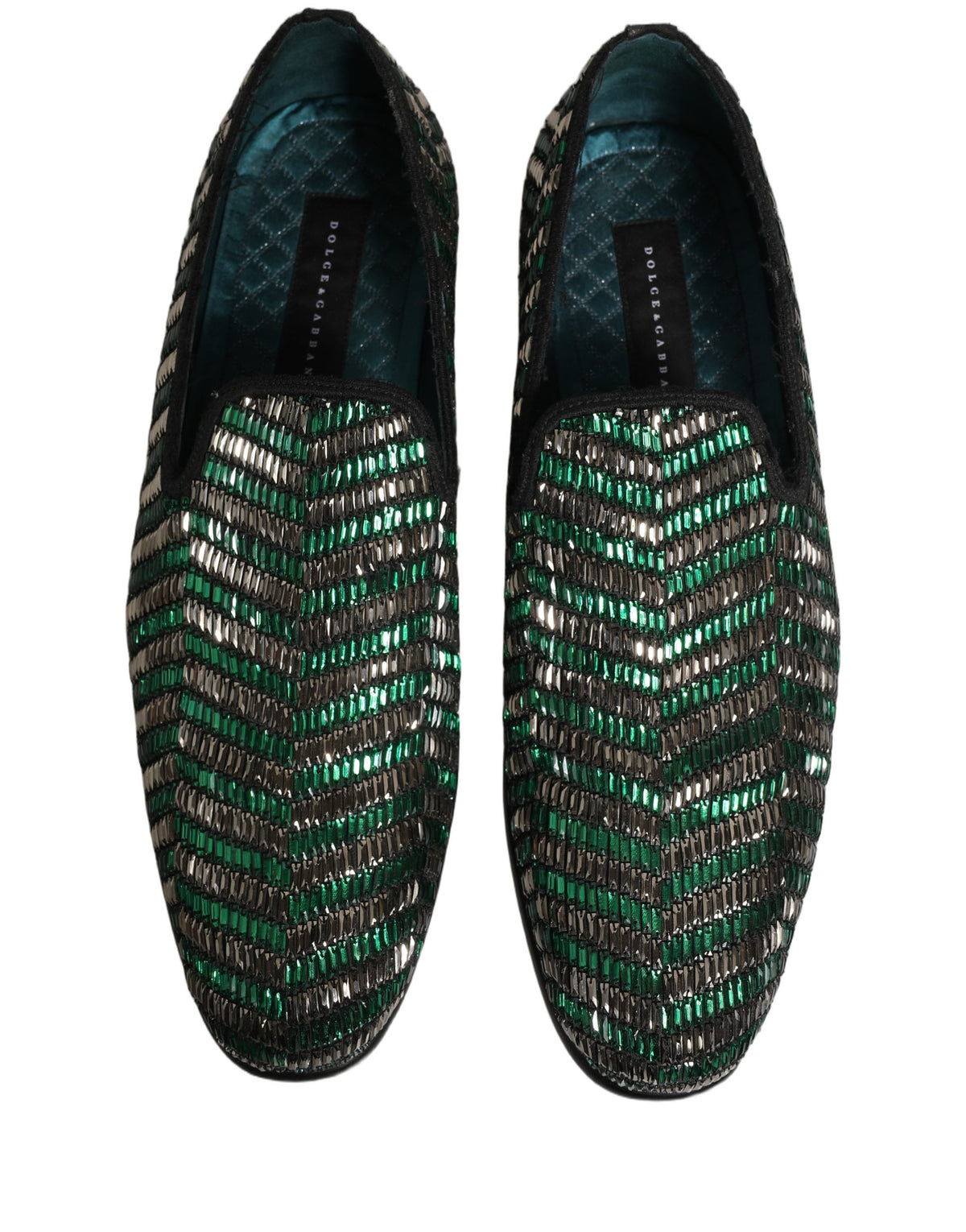 Dolce & Gabbana Silver Green Embellished Dress Loafers Shoes grün