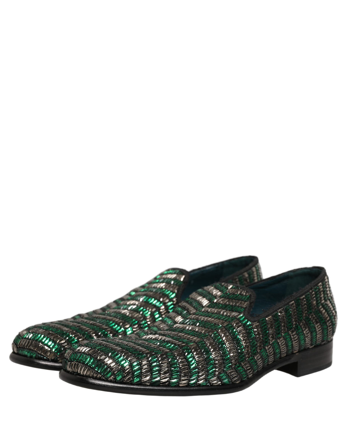Dolce & Gabbana Silver Green Embellished Dress Loafers Shoes grün