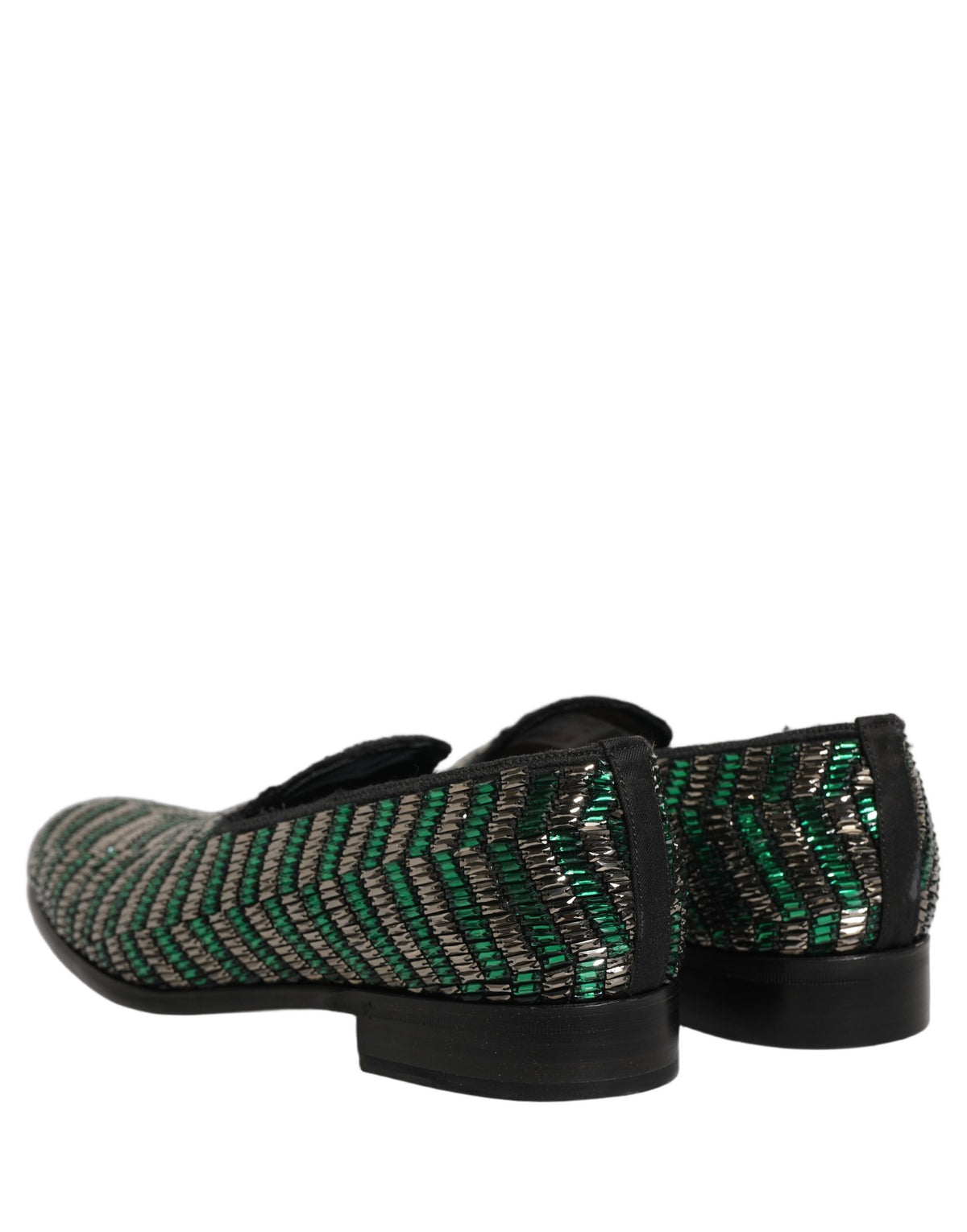 Dolce & Gabbana Silver Green Embellished Dress Loafers Shoes grün