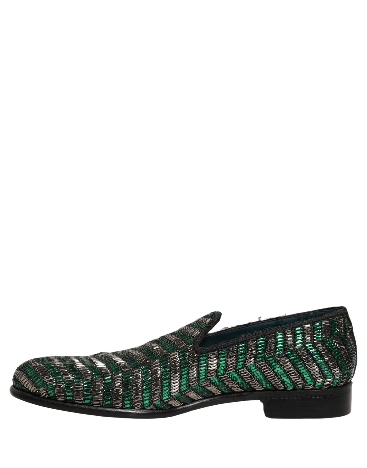 Dolce & Gabbana Silver Green Embellished Dress Loafers Shoes grün