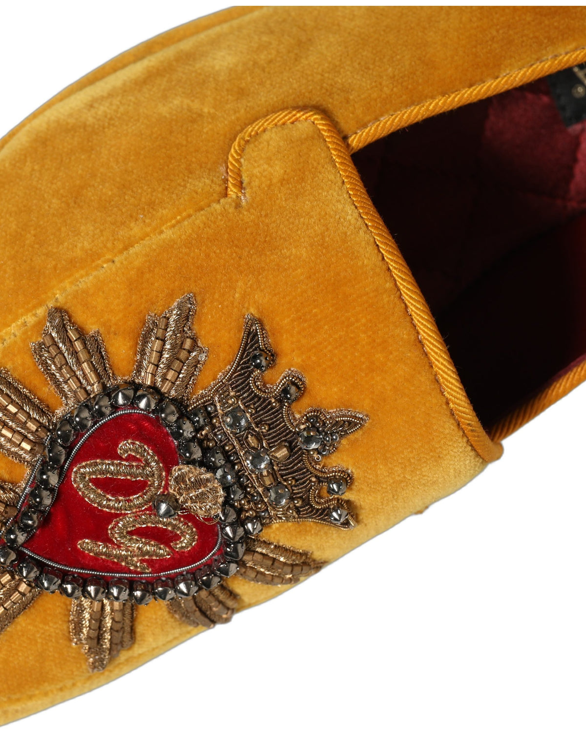 Dolce & Gabbana Yellow Velvet DG Heart Loafers Flats Shoes gelb