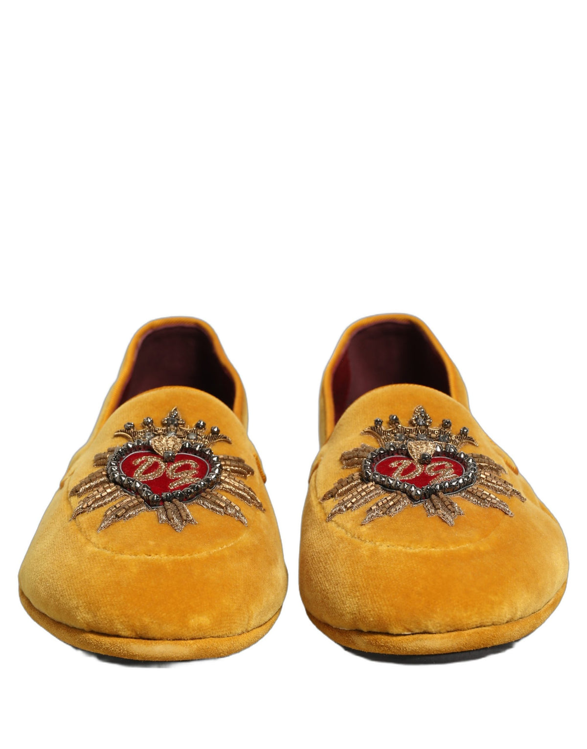 Dolce & Gabbana Yellow Velvet DG Heart Loafers Flats Shoes gelb